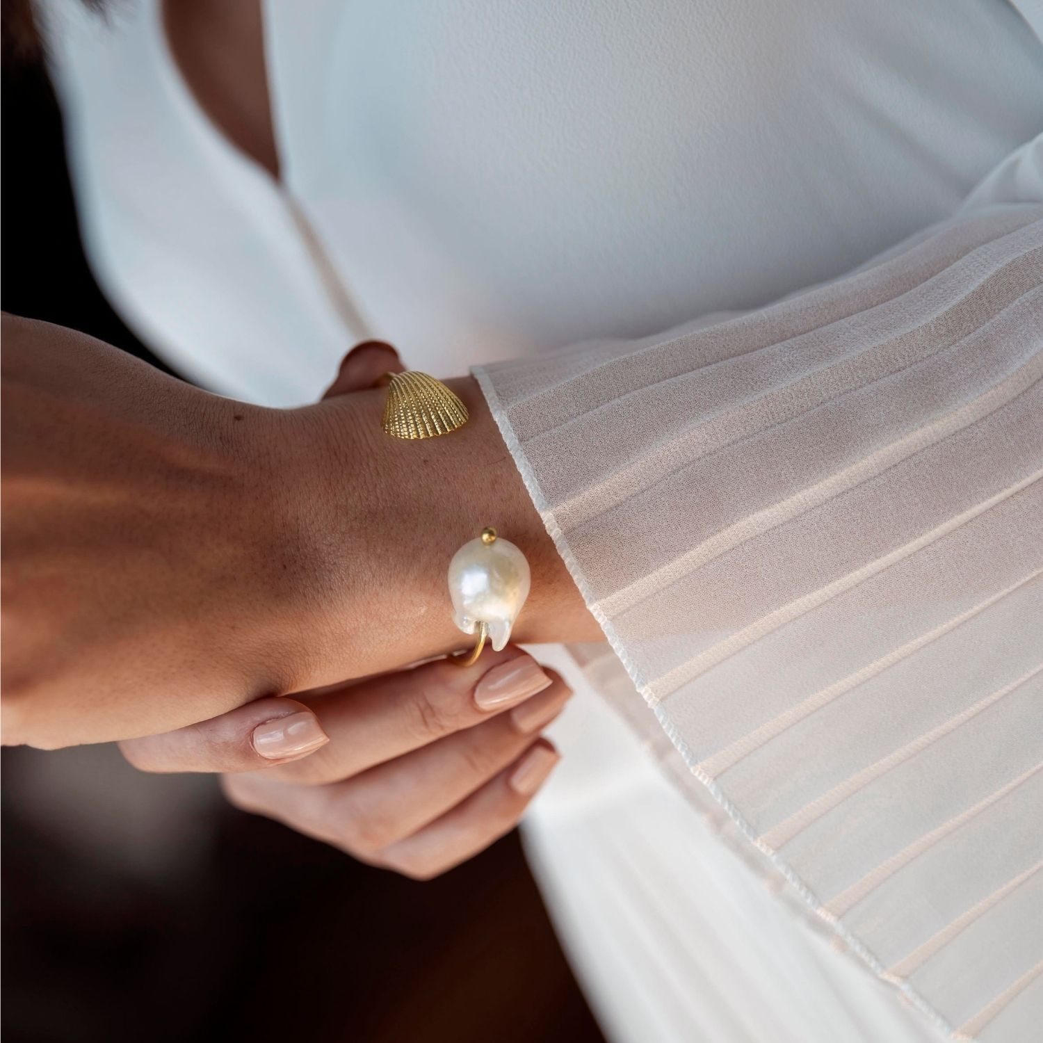 Oyster Baroque Pearl Cuff Bracelet