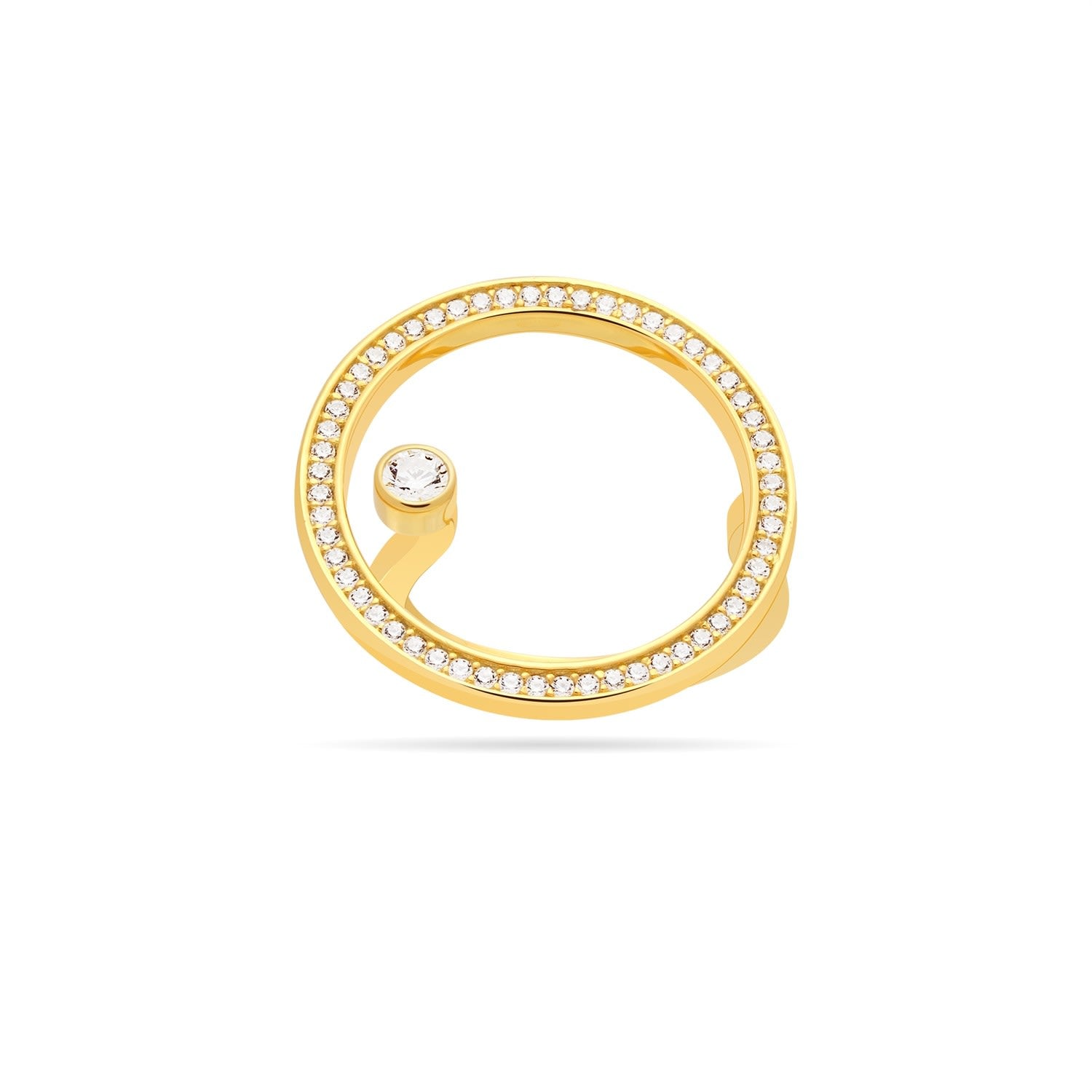 Large Open Circle Ring With Floating Cz Stud - Gold