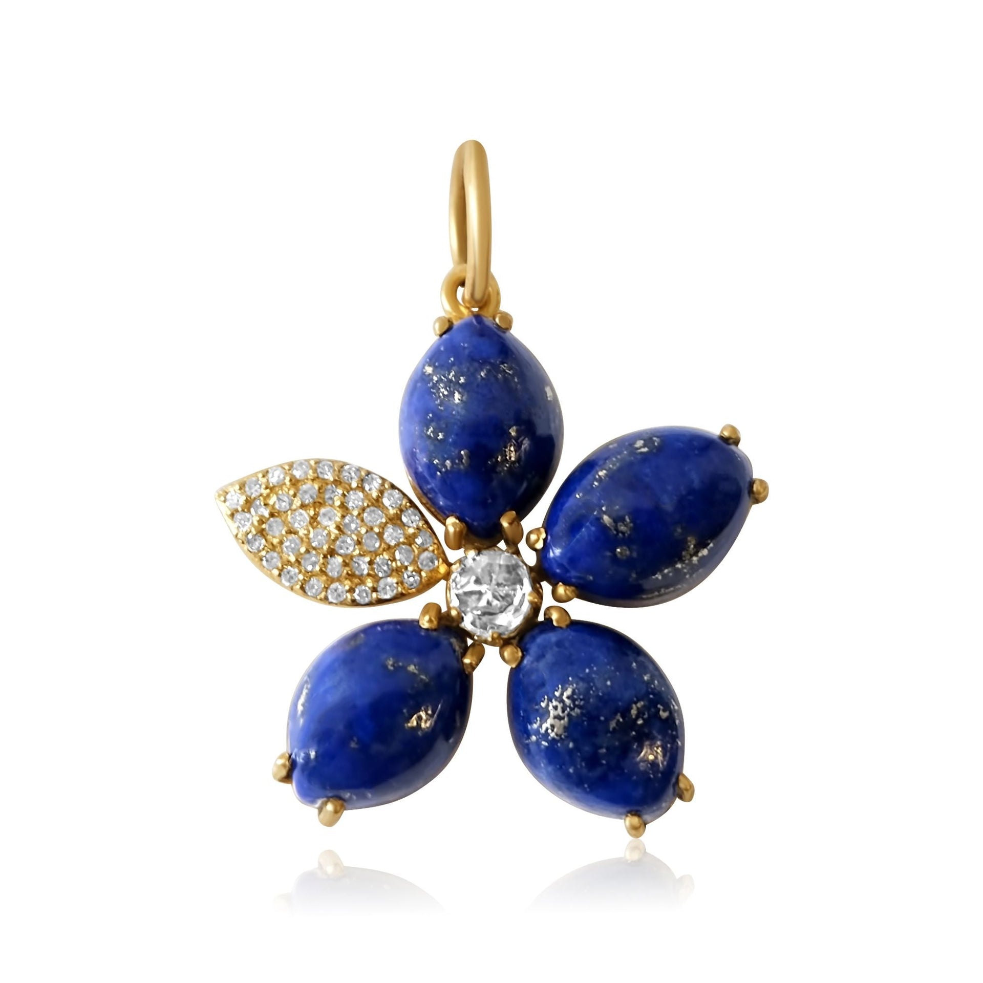 Gold Diamond Lapis Flower Pendant