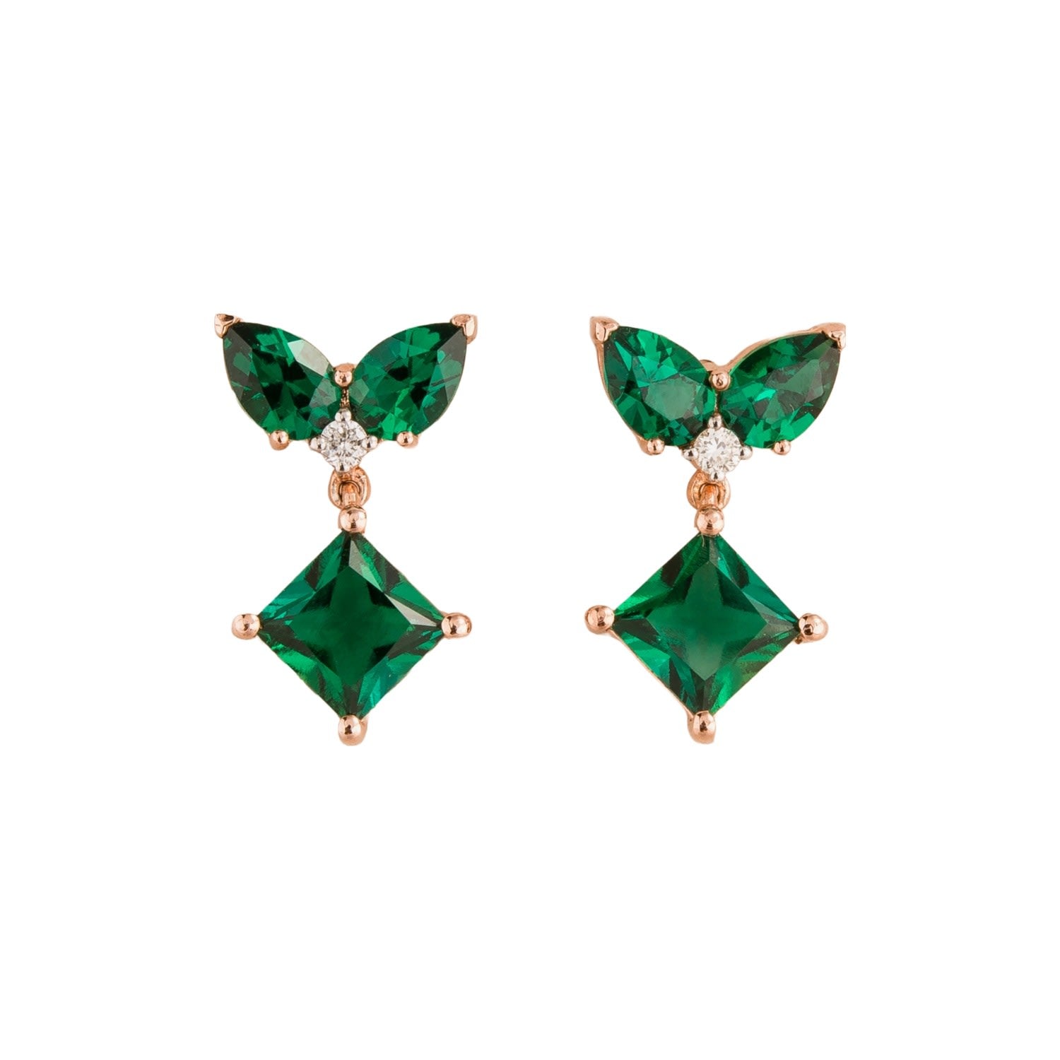Amore Rose Gold Earrings Emeralds & Diamonds