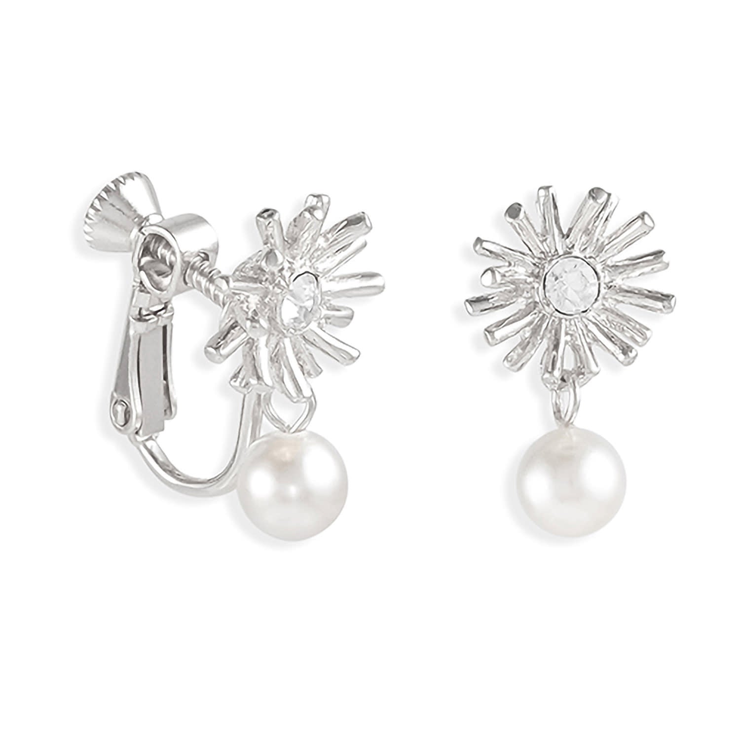 Crystal & Pearl Drop Clip On Earrings, Series Bouquet
