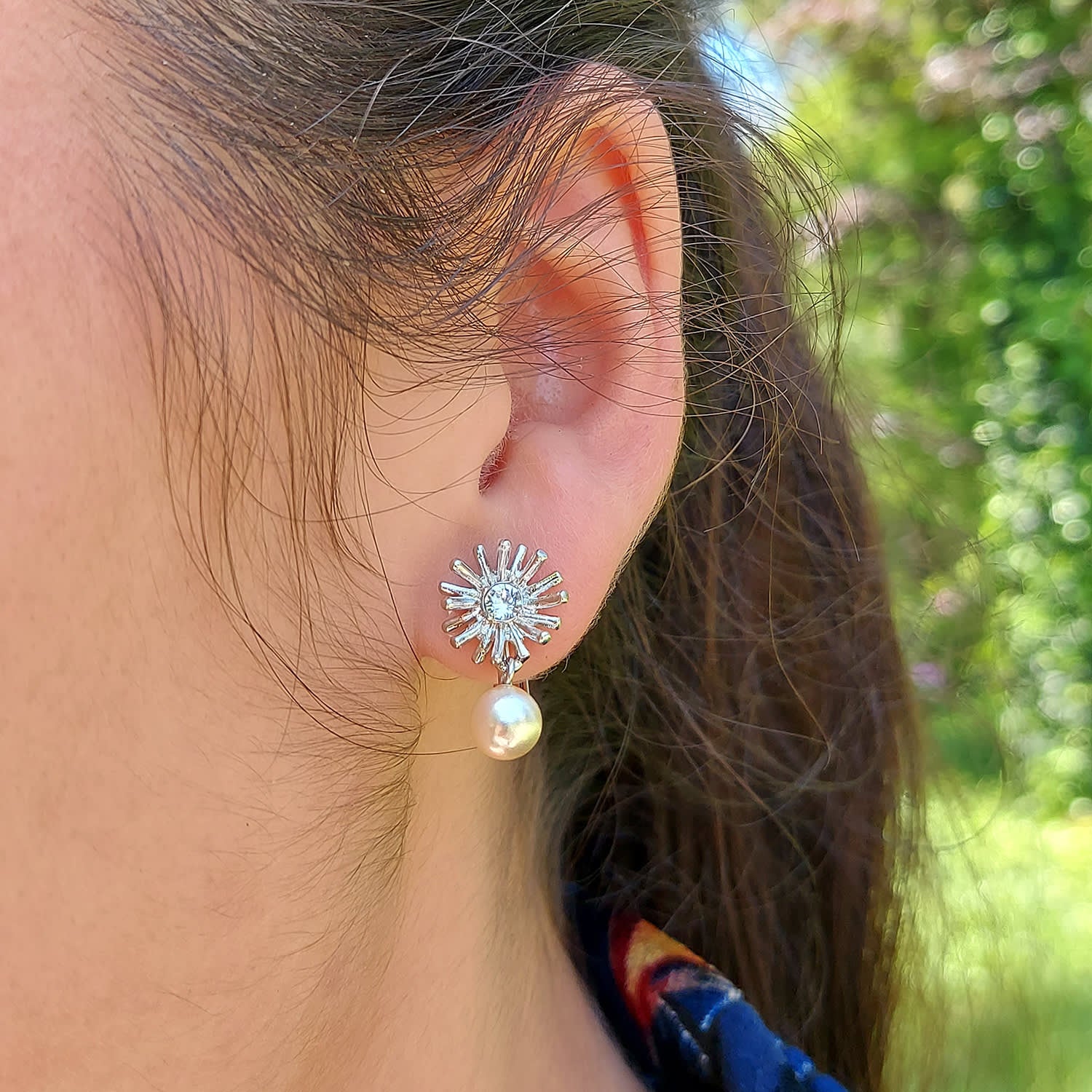 Crystal & Pearl Drop Clip On Earrings, Series Bouquet