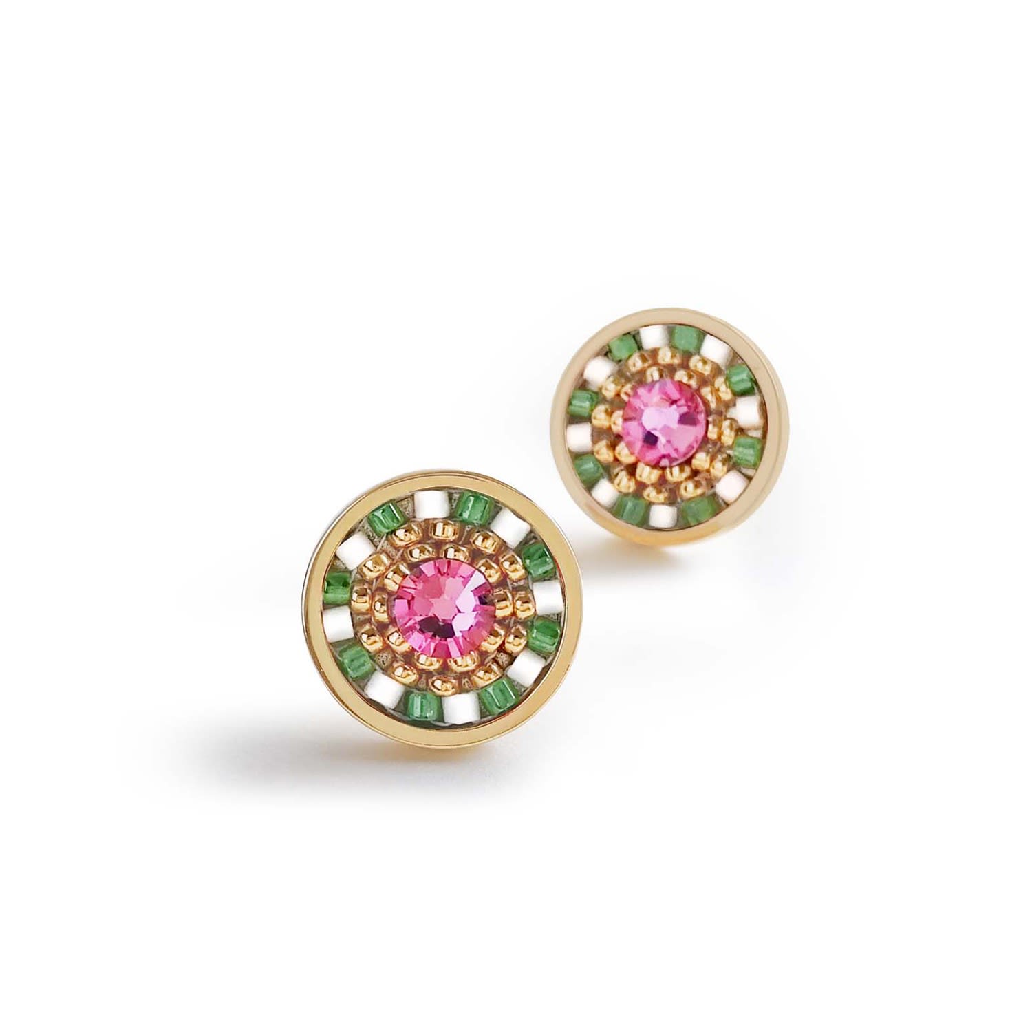 Striped Medallion Stud Earrings - Emerald Rose
