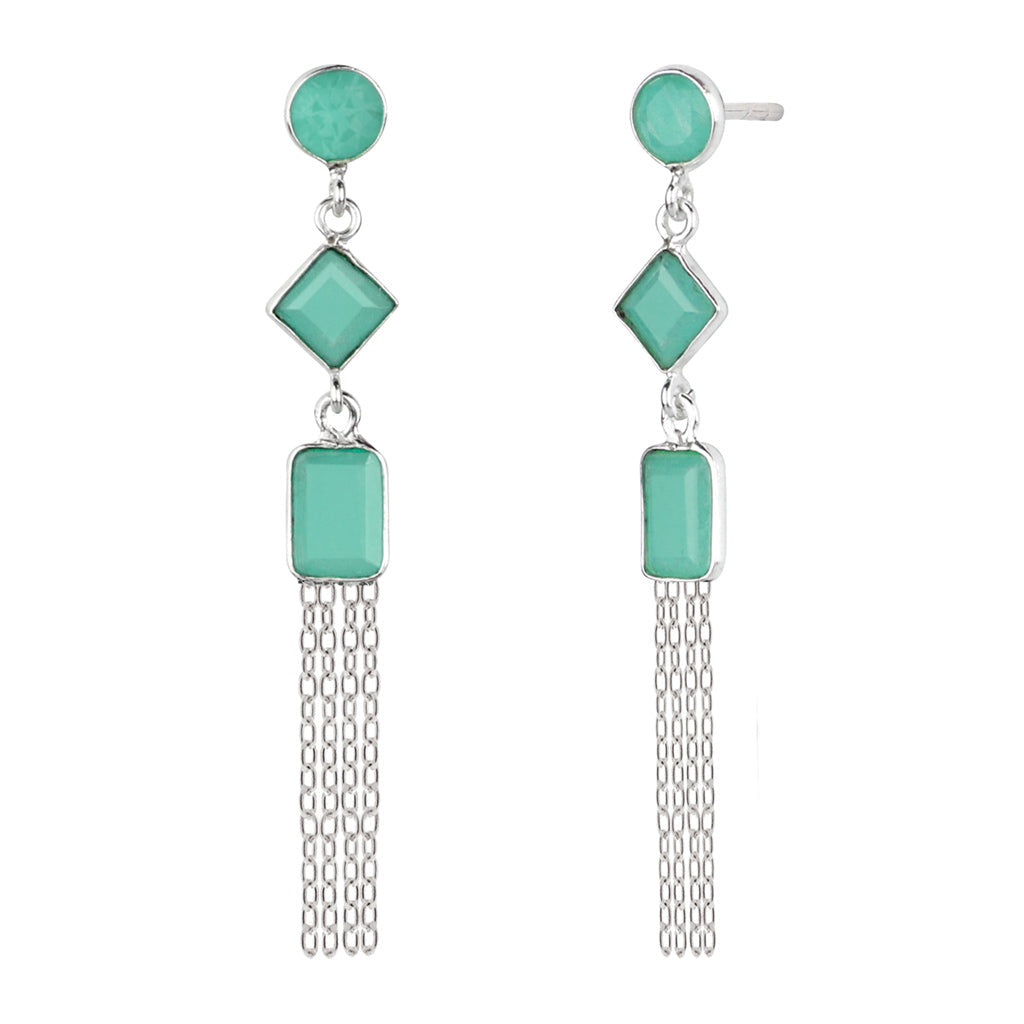 Seventh Heaven Chandelier Silver Statement Earrings - Amazonite