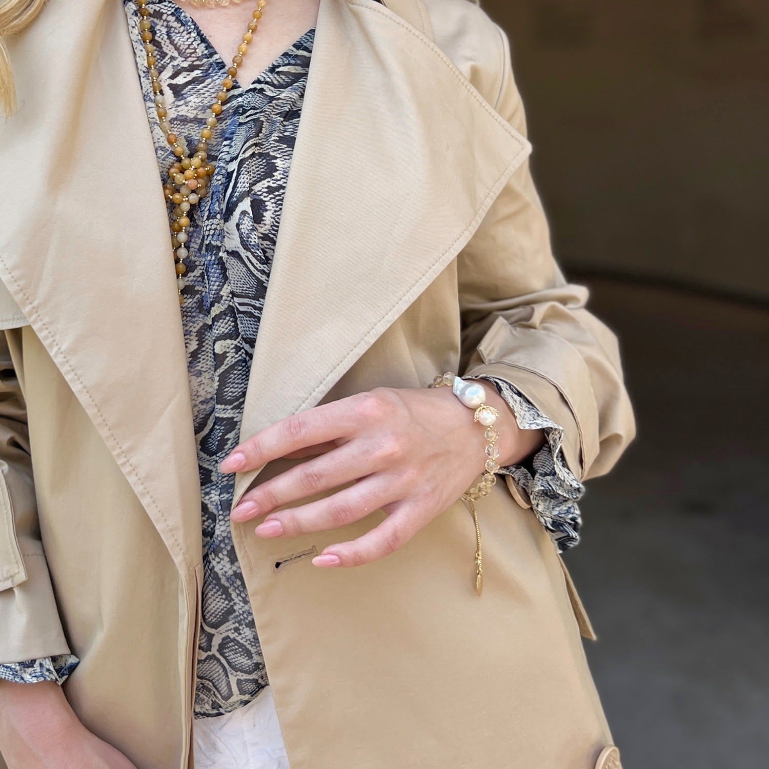 Citrine With Baroque Pearls Adjustable Bracelet