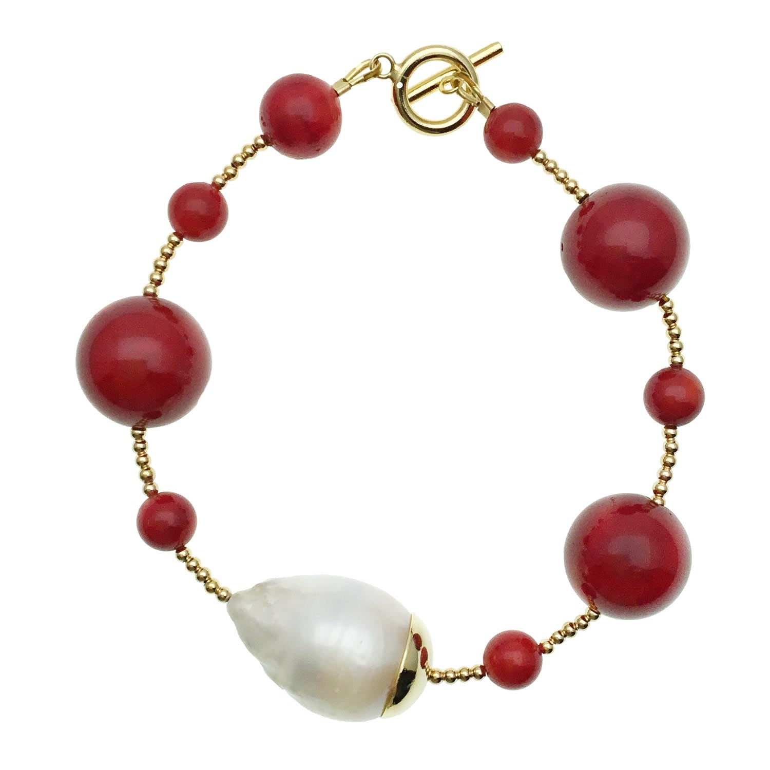 Red Corals With Baroque Pearl Bracelet