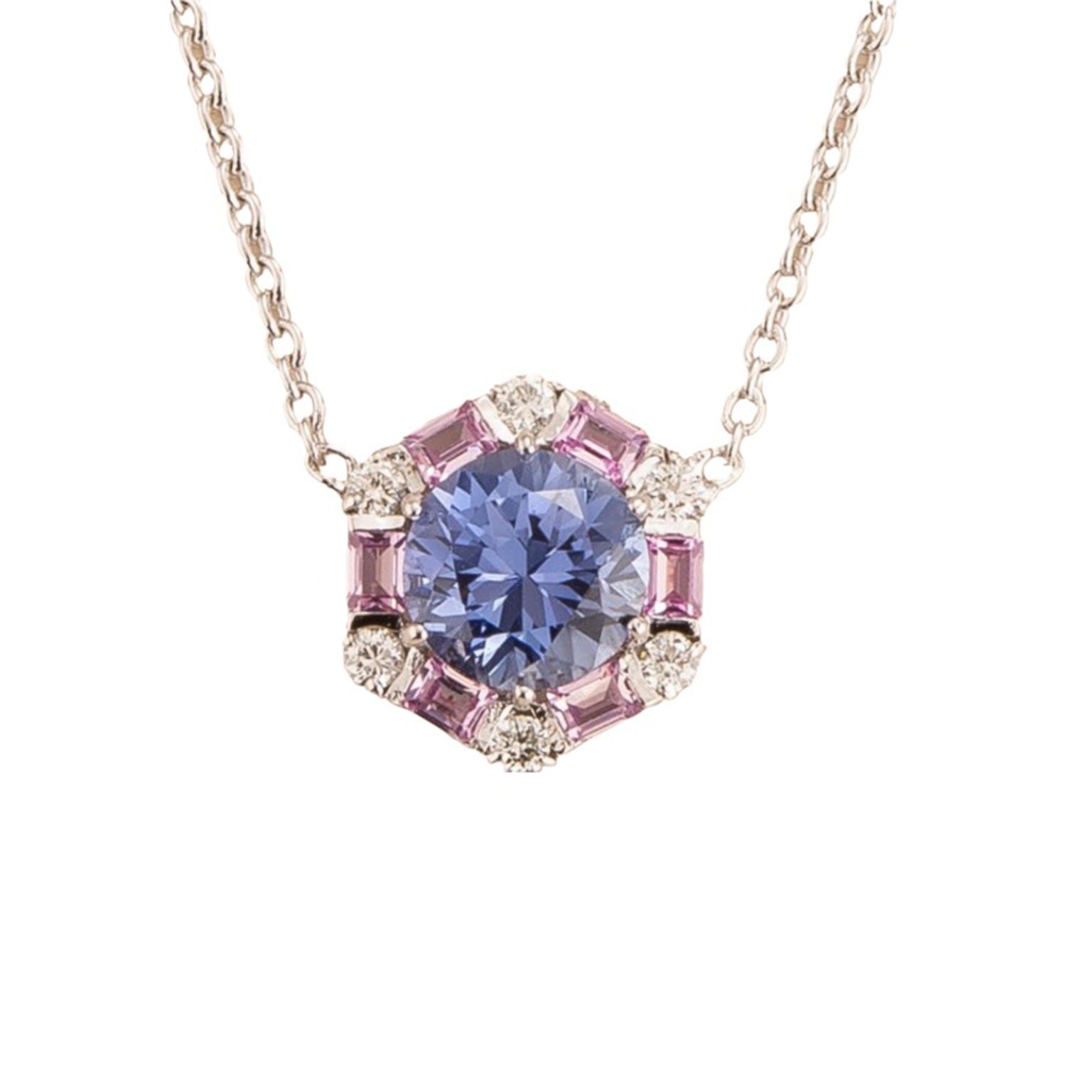 Melba White Gold Necklace Ceylon Blue, Pink Sapphire, Diamond