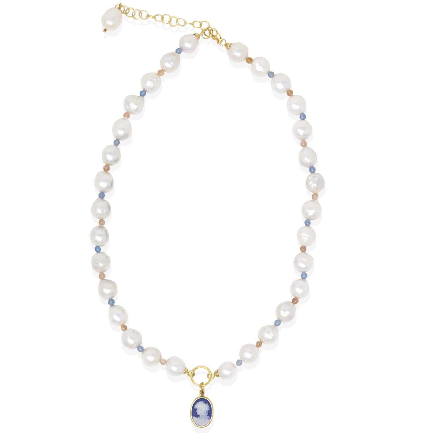 Little Lovelies Gold-Plated Pearl & Bead Blue Cameo Necklace