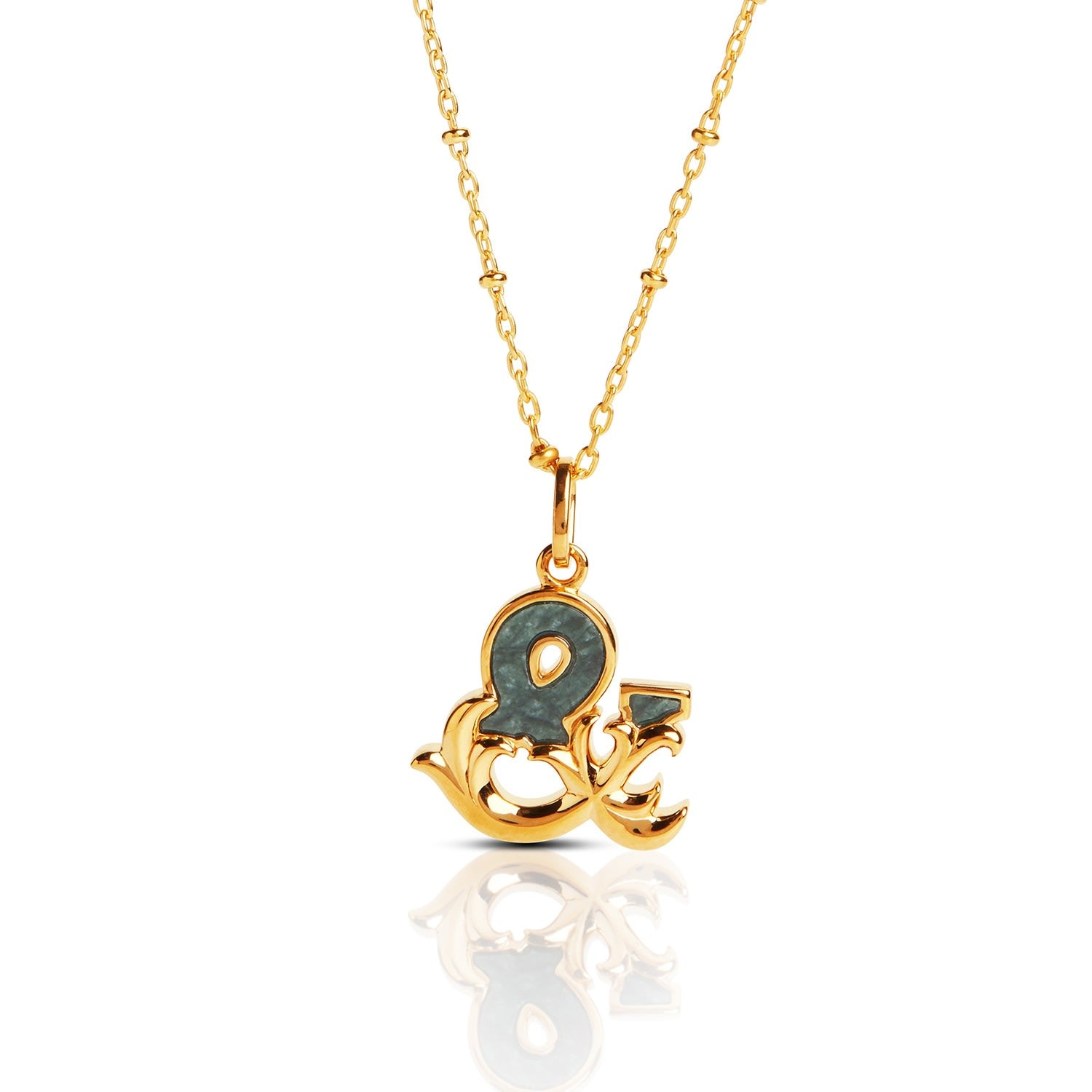 Gold Plated & Initial Necklace With Green Marble