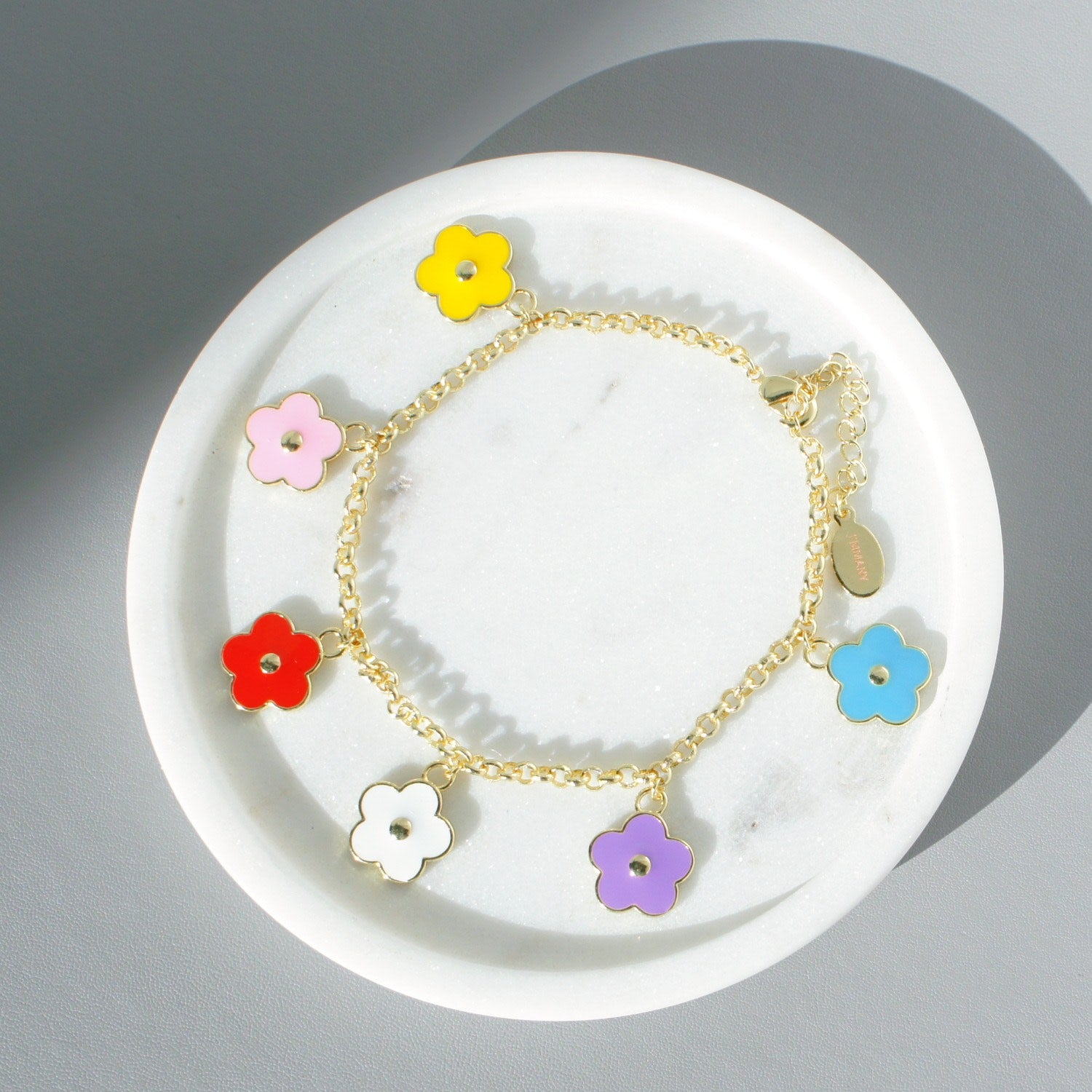 Flower Power Chain Bracelet With Enamel Flower Charms