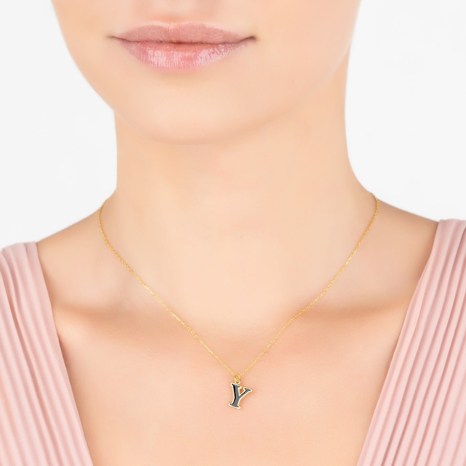 Initial Enamel Necklace Gold Y