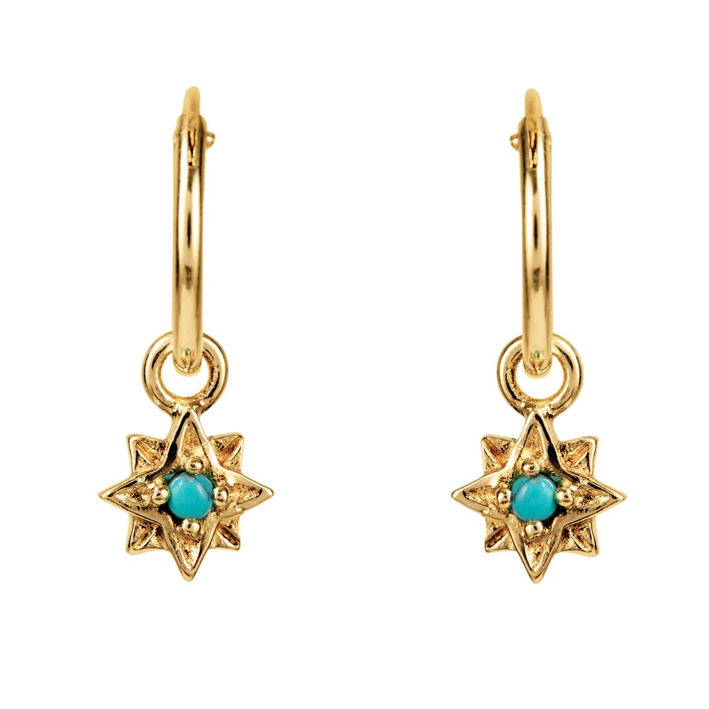 Guiding North Star Gold Vermeil Huggie Hoop Earrings - Turquoise