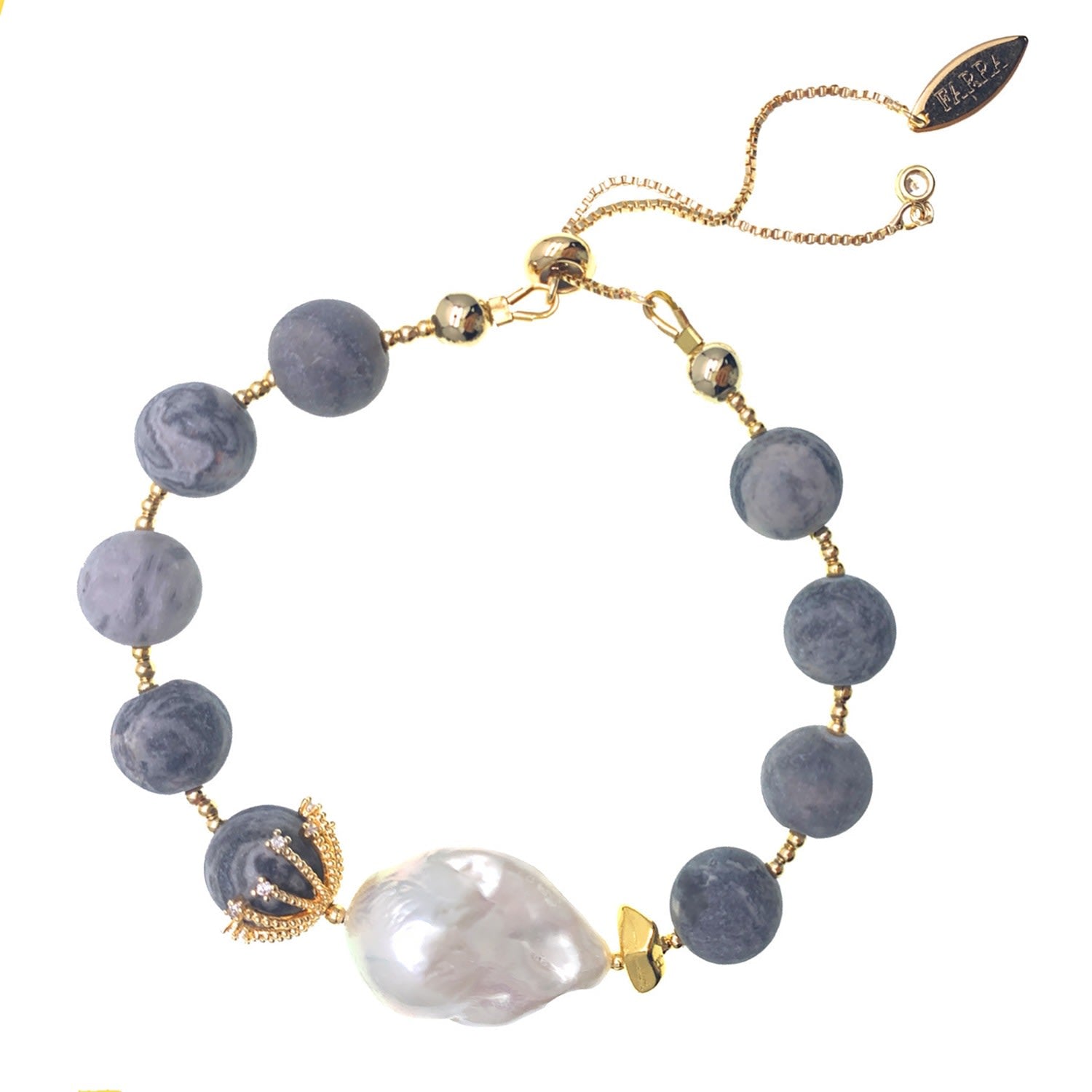 Grey Agate With Baroque Pearl Adjustable Bracelet