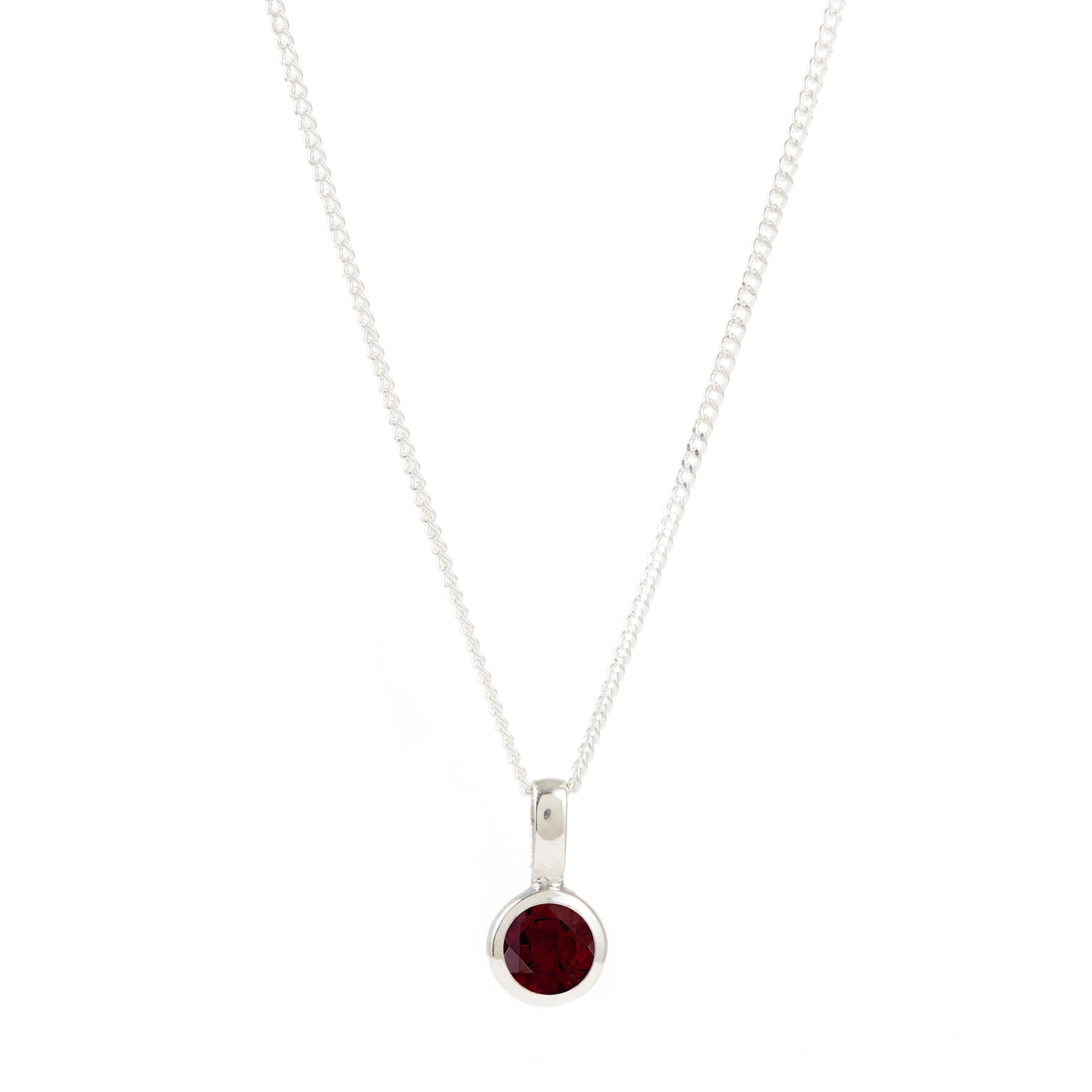 January Birthstone Charm Silver Necklace Garnet