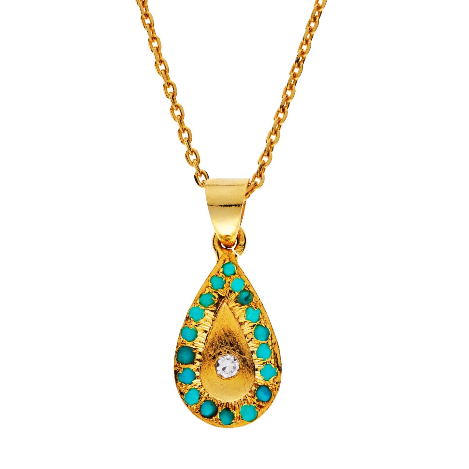 Turquoise Drop Gold Necklace