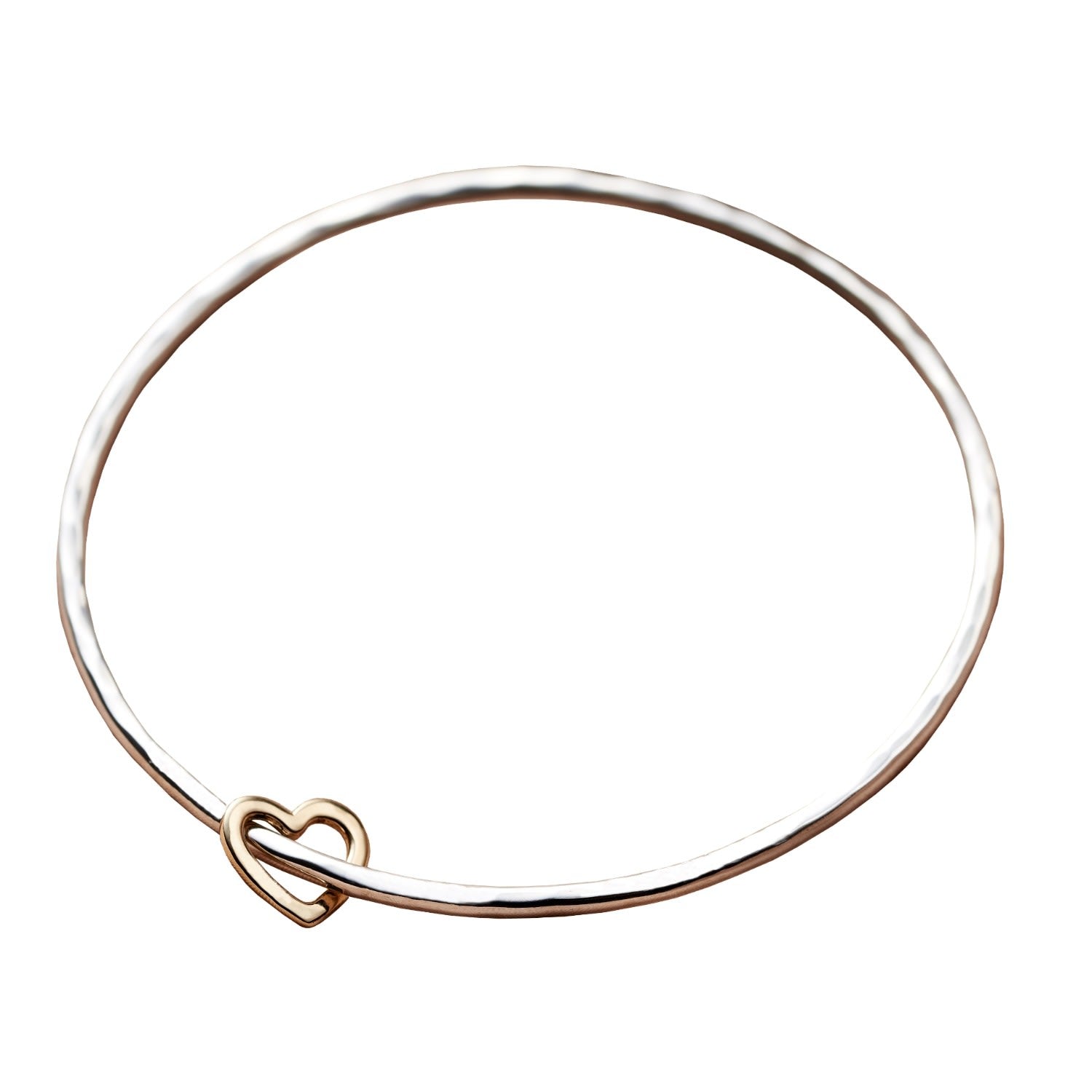 Gold Heart Sterling Silver Bangle