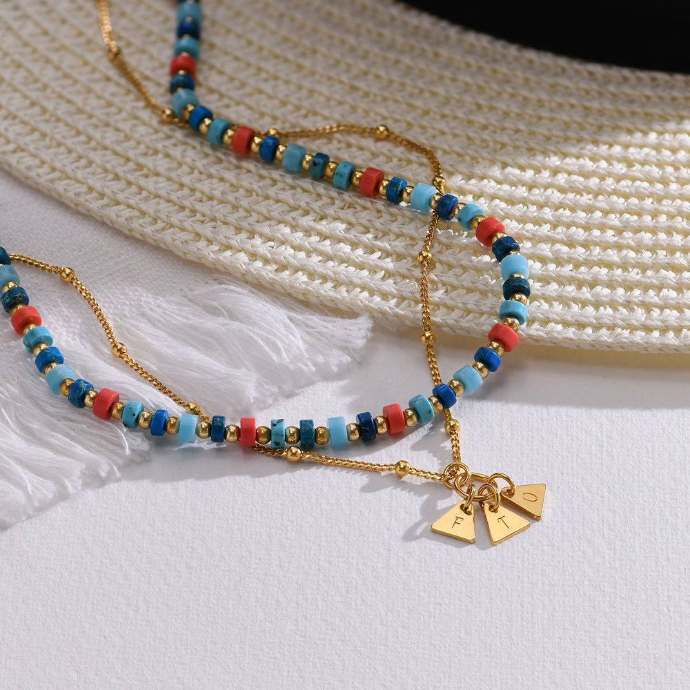 Pacific Layered Beaded Necklace with Initials in Gold Plating