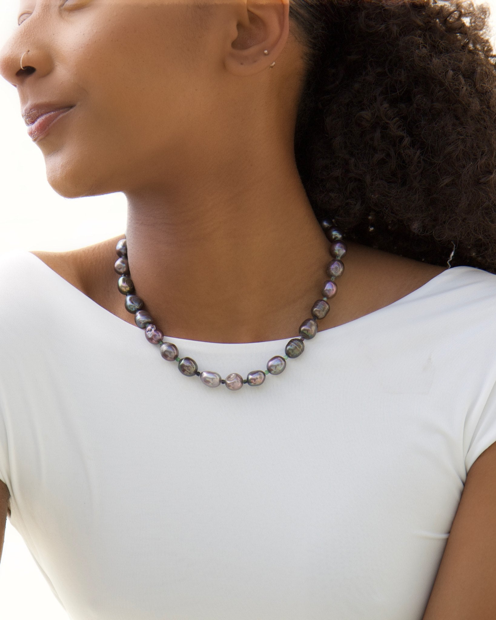 Palermo Necklace With Dark Baroque Pearls & Serpentine Accents