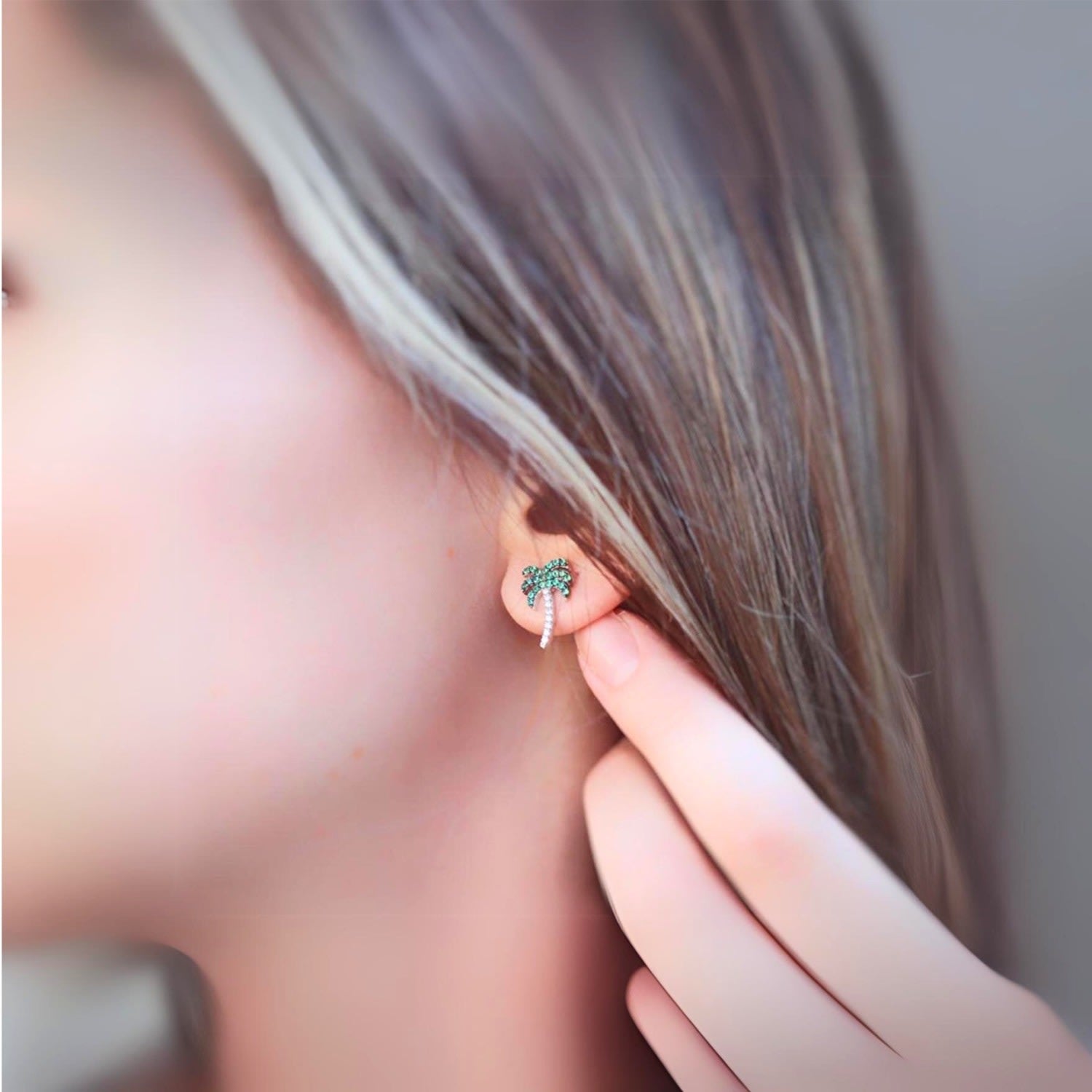 Palm Tree Sterling Silver Stud Earrings - Silver