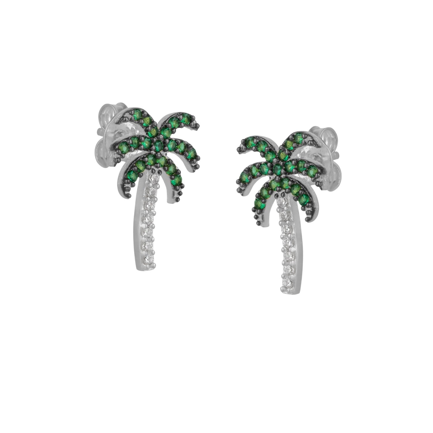Palm Tree Sterling Silver Stud Earrings - Silver