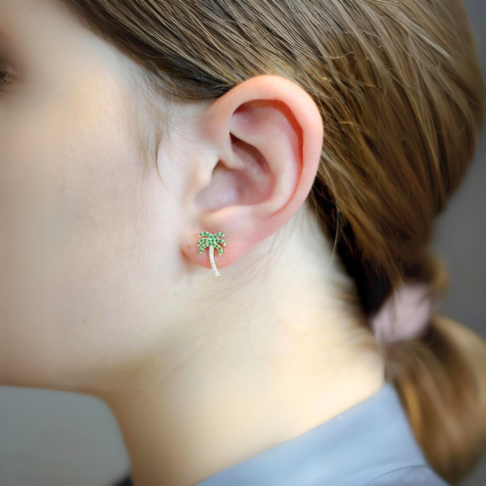 Palm Tree Sterling Silver Stud Earrings - Gold