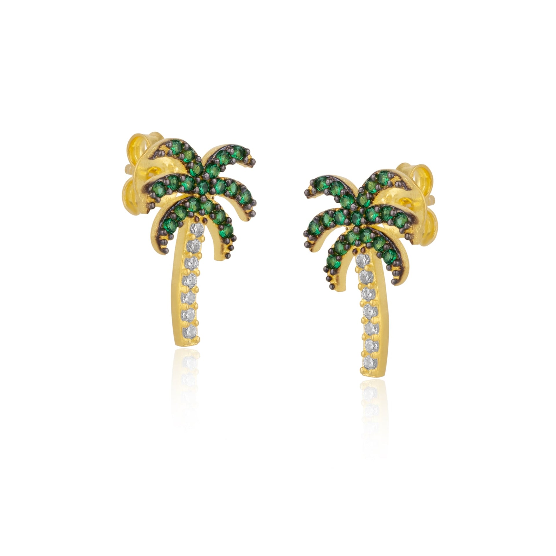 Palm Tree Sterling Silver Stud Earrings - Gold
