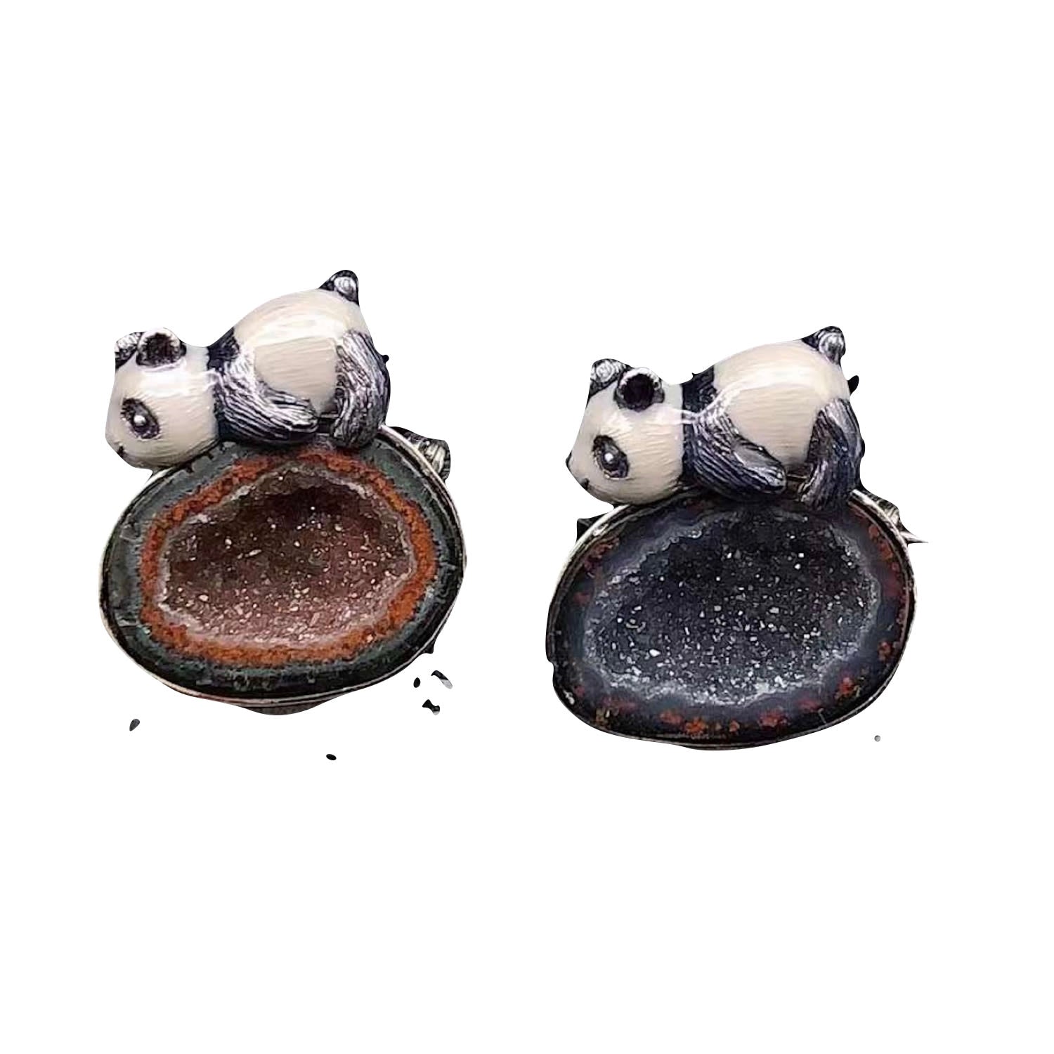 Panda Natural Agate Enamel Pendant / Brooch