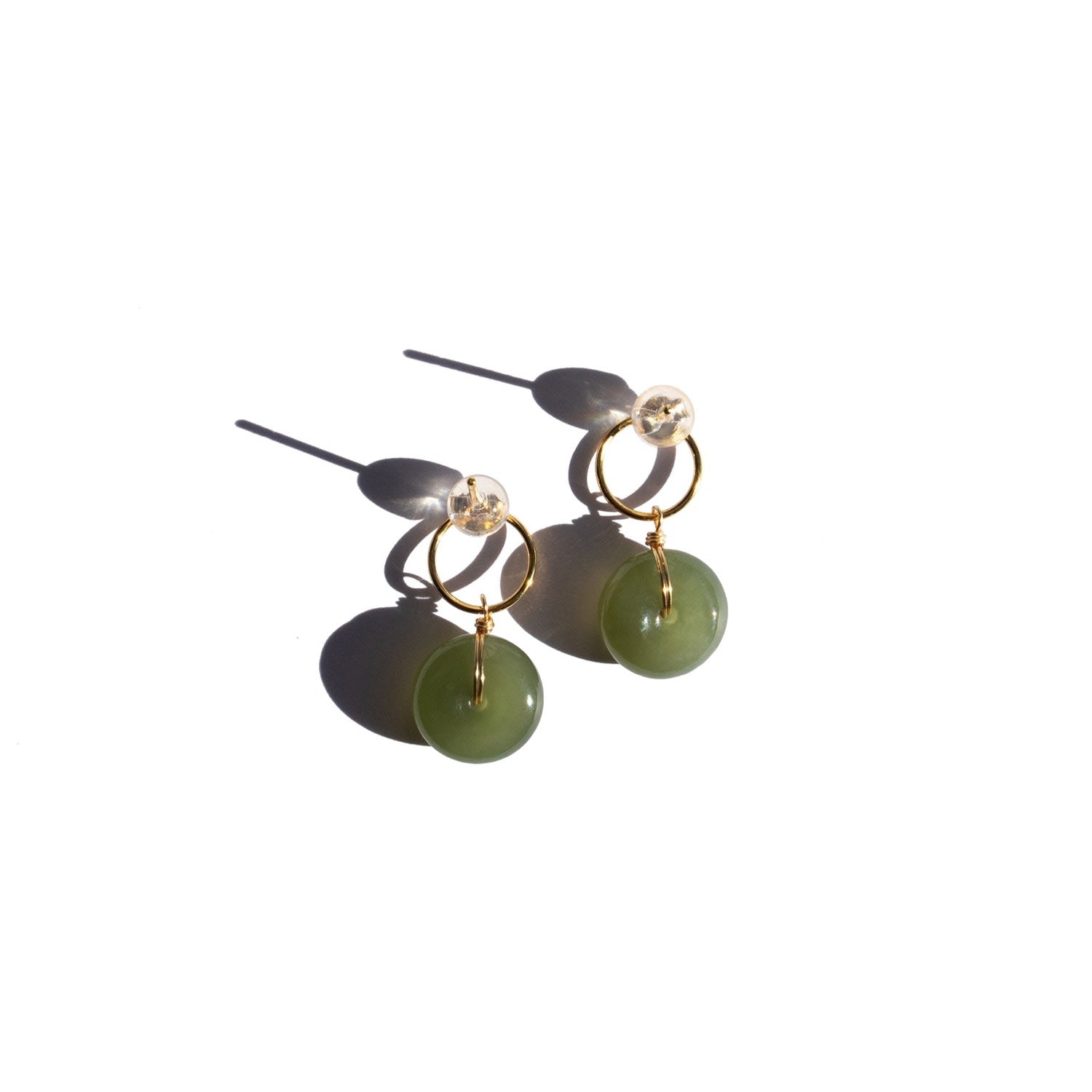 Coin Green Jade Hollow Earrings