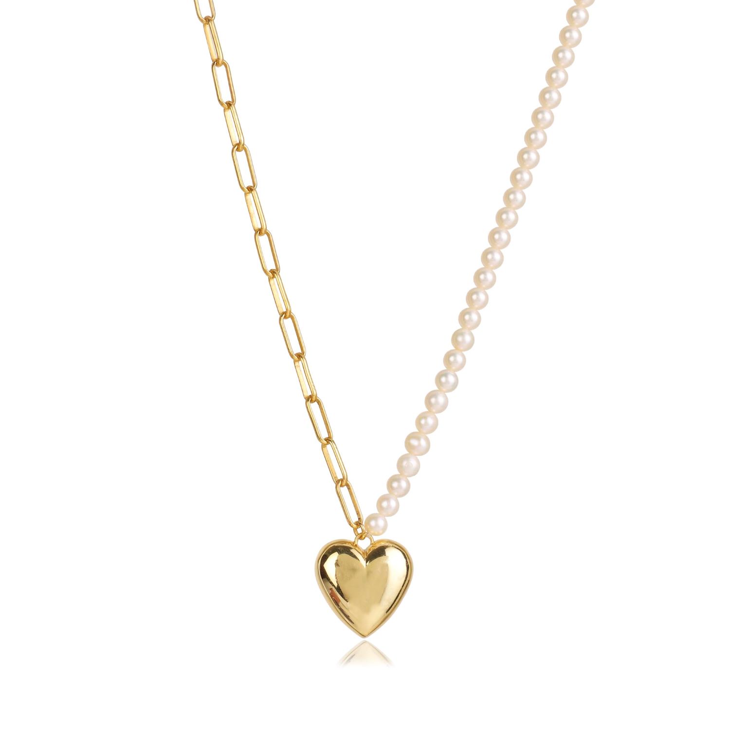 Paperclip Pearl Heart Necklace