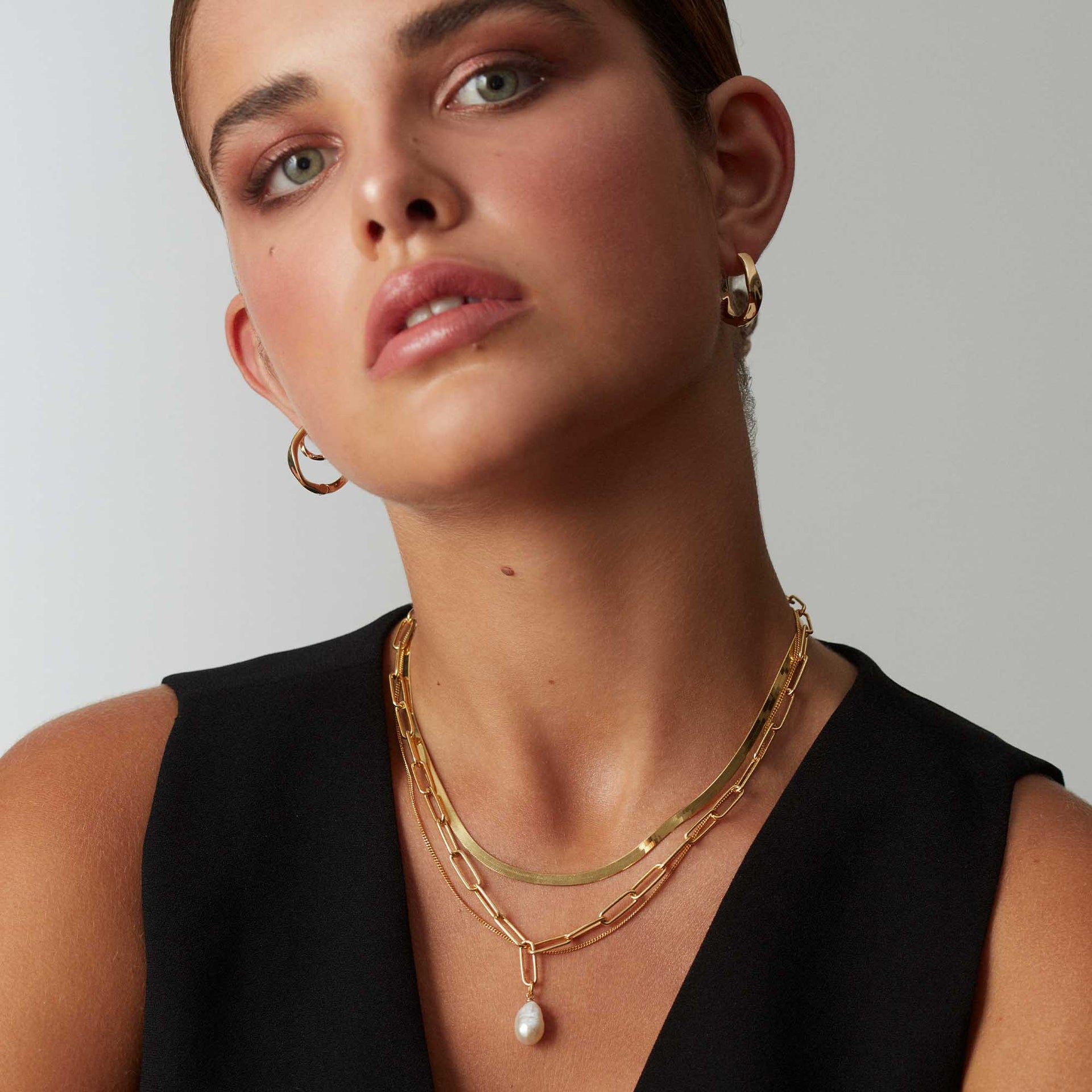 Freshwater Pearl Charm Paperclip Necklace Silver