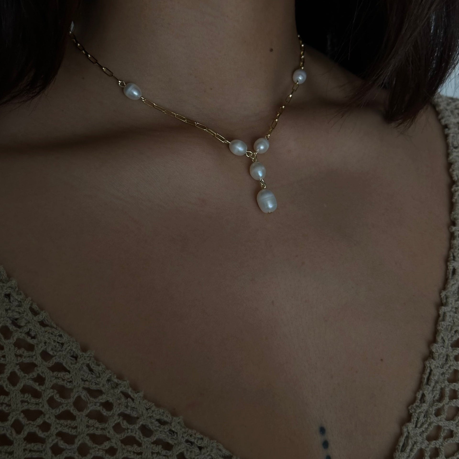 Paperclips & Pearls Necklace Gold