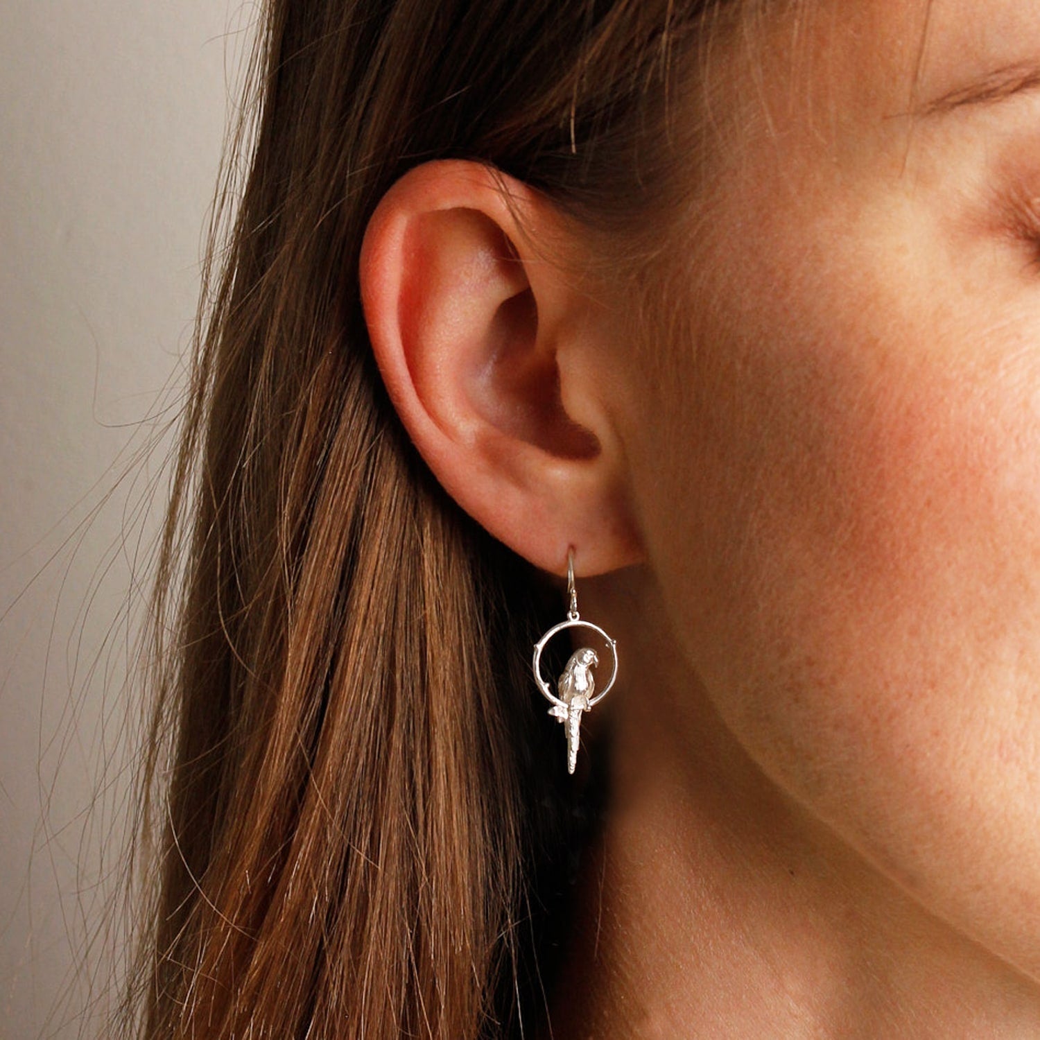 Parakeet Earring – Small, Upright - Silver