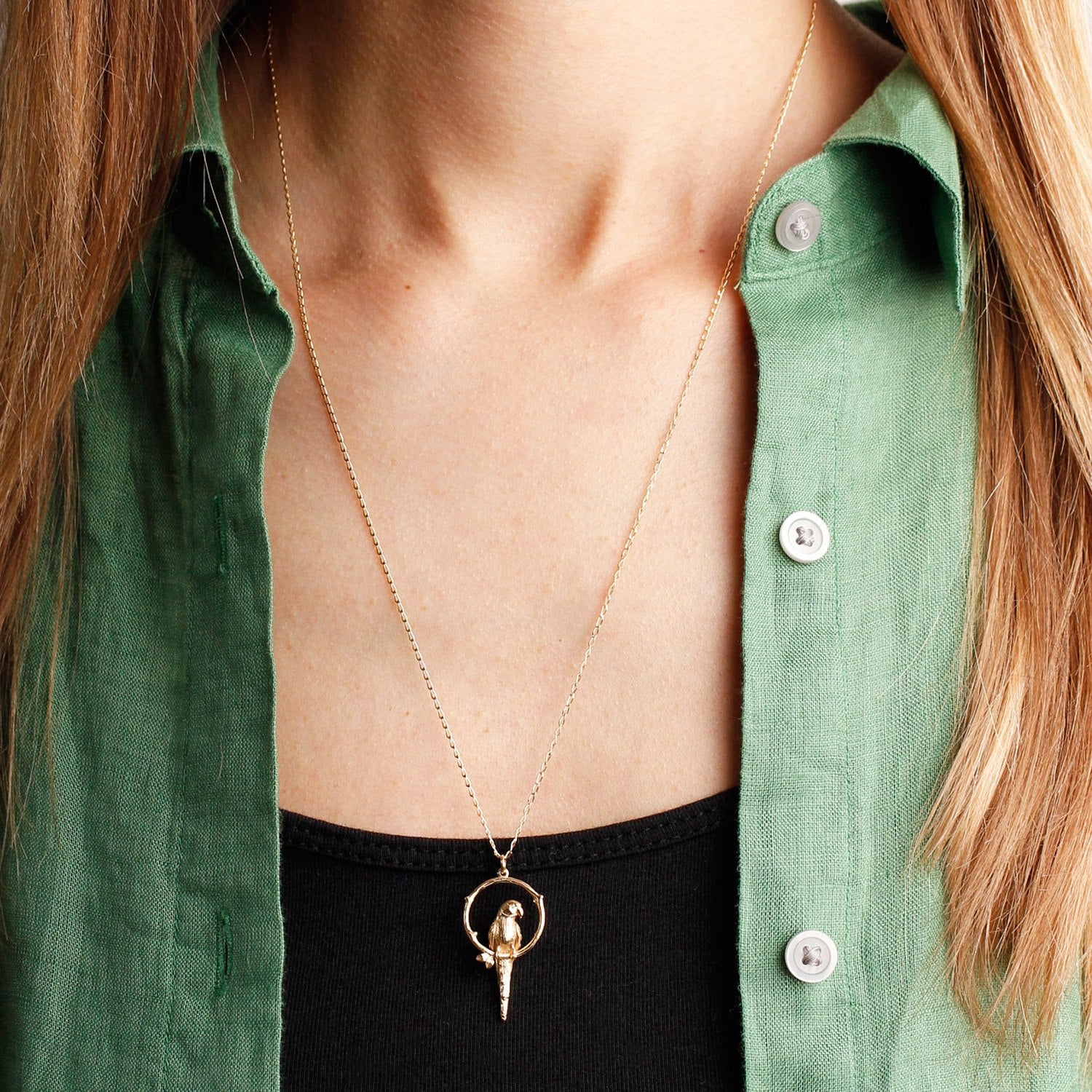 Parakeet Necklace – Large, Upright - Silver