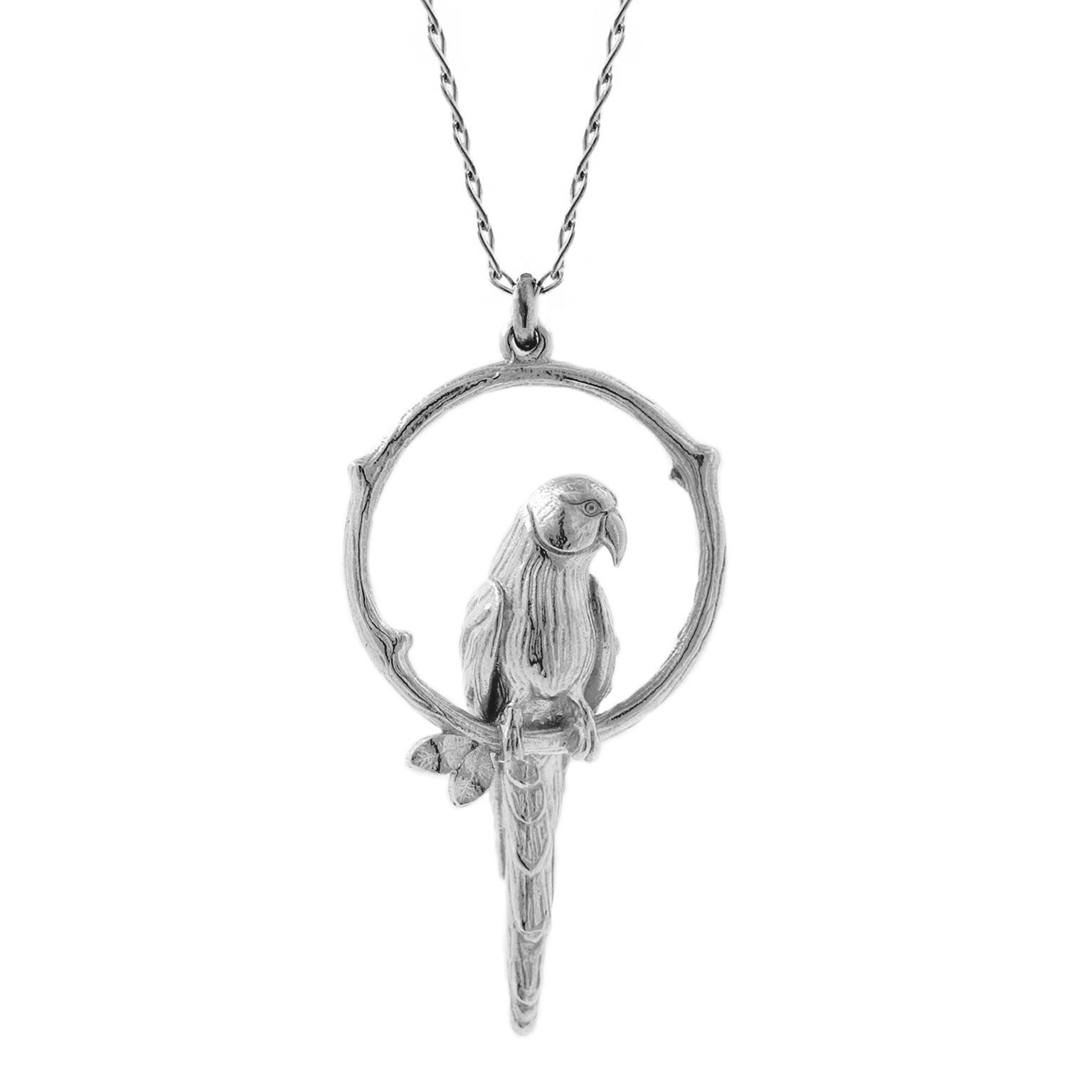 Parakeet Necklace – Large, Upright - Silver