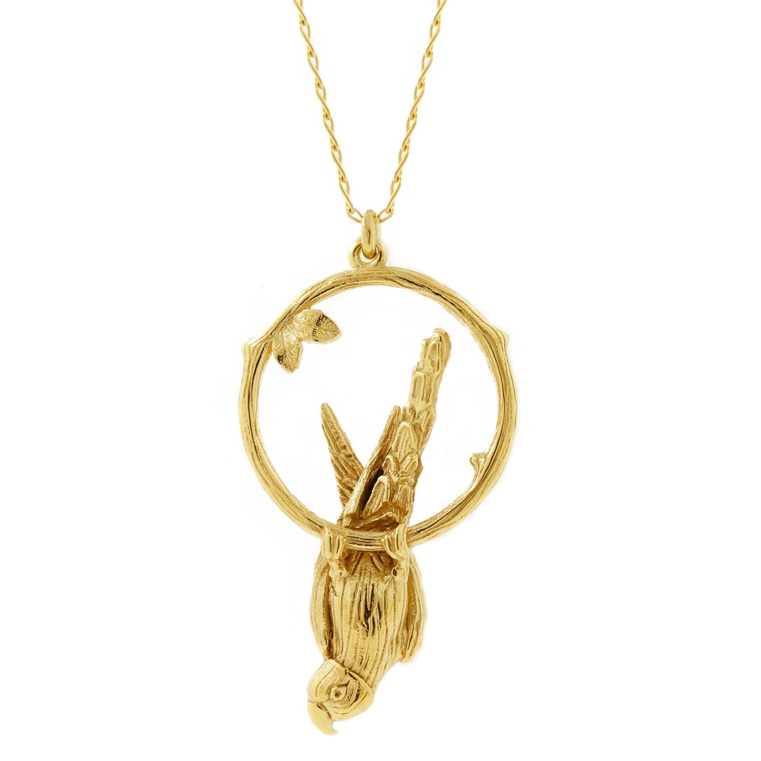 Parakeet Necklace – Large, Upside Down - Gold