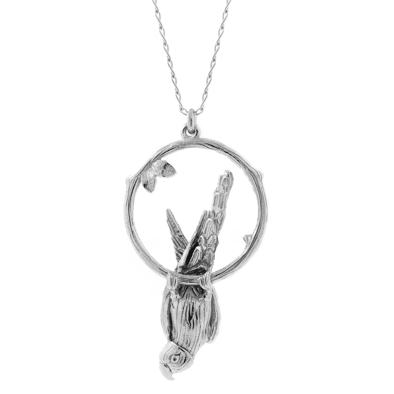 Parakeet Necklace – Large, Upside Down - Silver