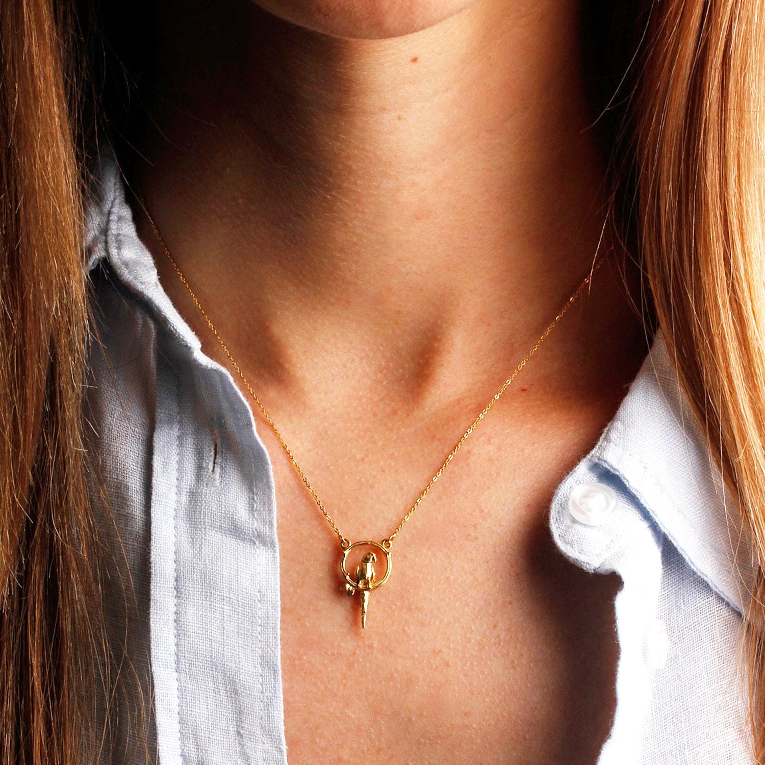 Parakeet Necklace – Small, Upright - Gold