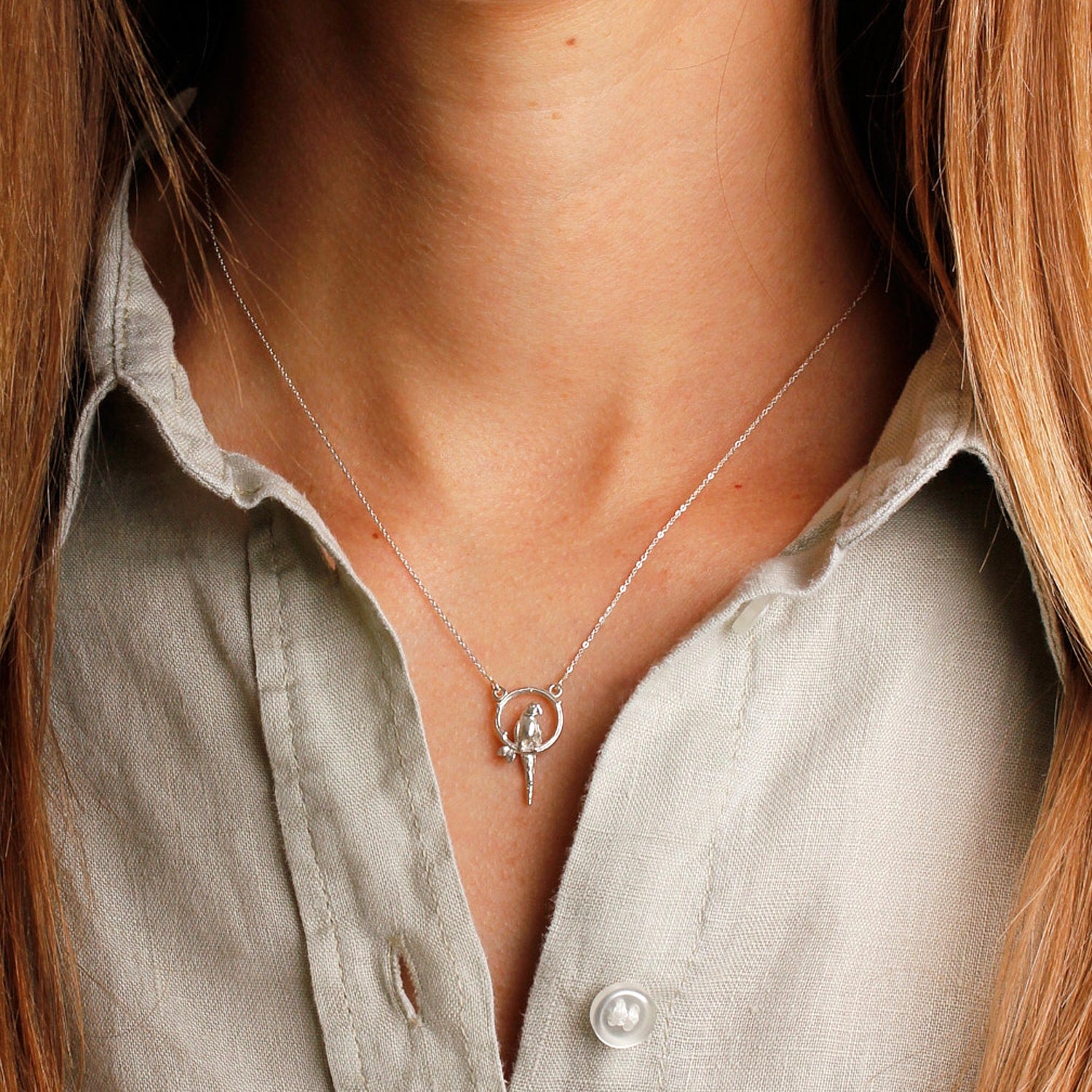 Parakeet Necklace – Small, Upright - Silver