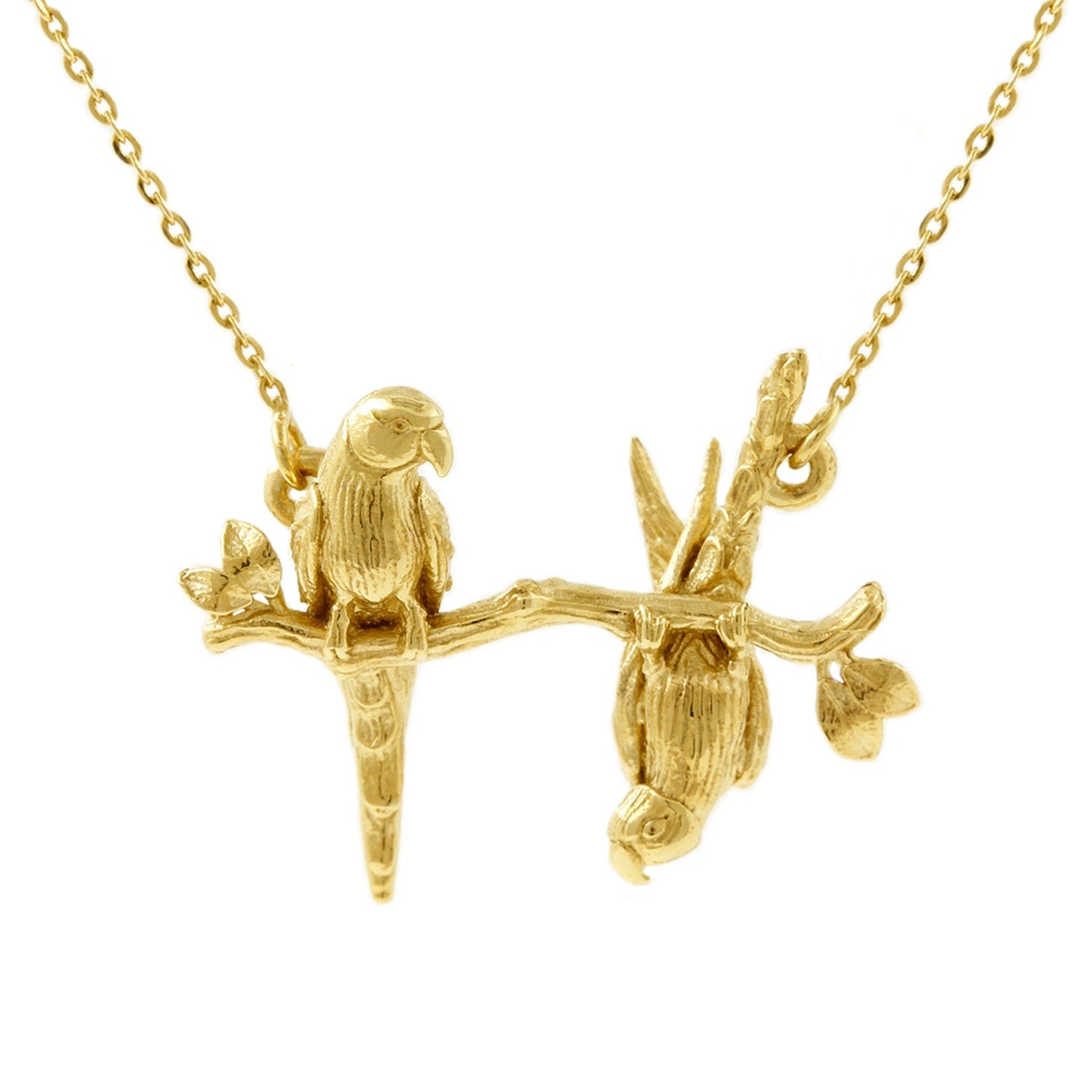 Parakeet Necklace – Two Friends On A Branch – Gold