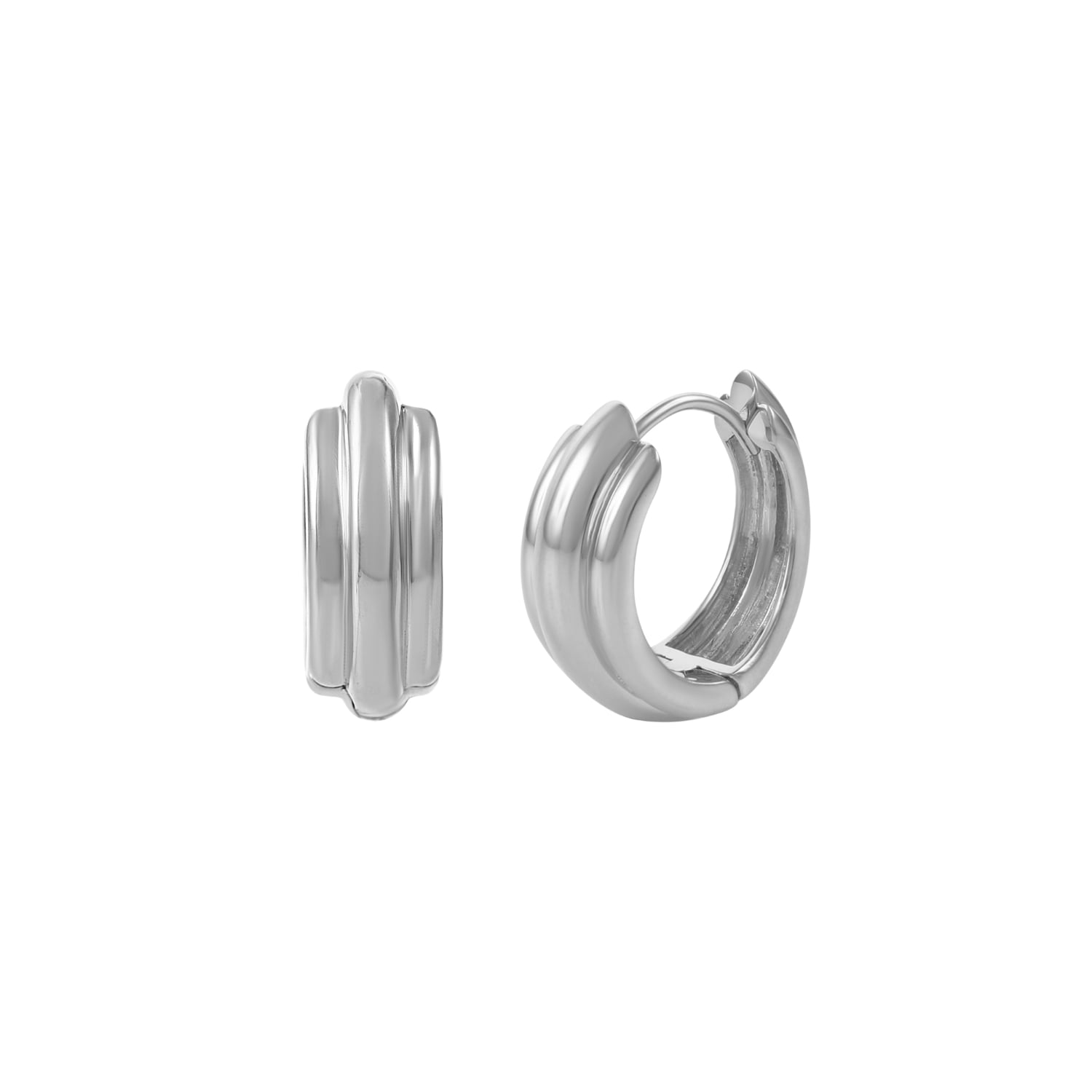 Parallel Silver Huggie Hoops