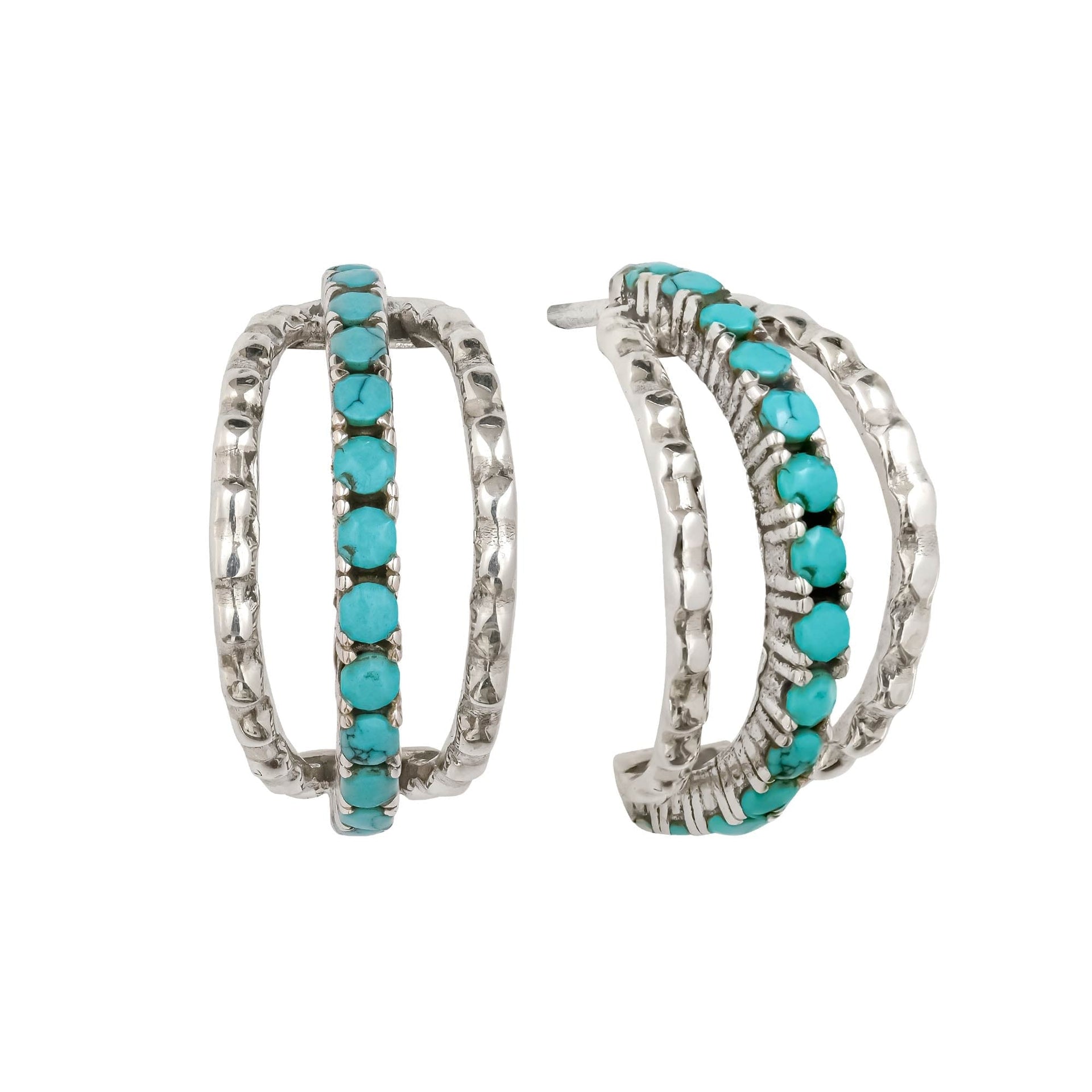 Parvati Silver Hoop Earrings - Turquoise