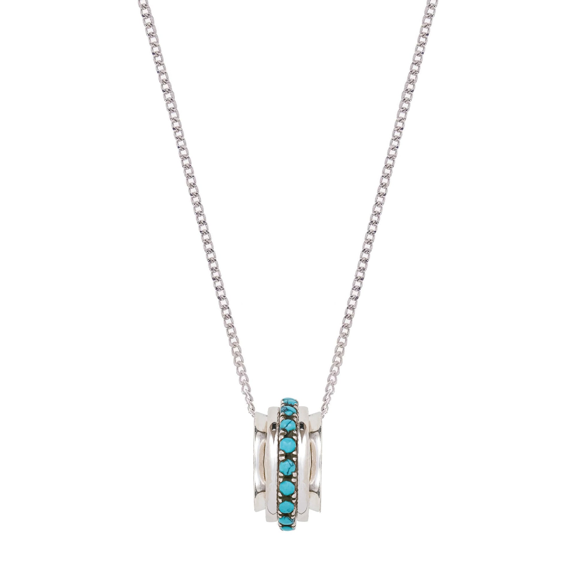 Parvati Silver Spinning Necklace - Turquoise