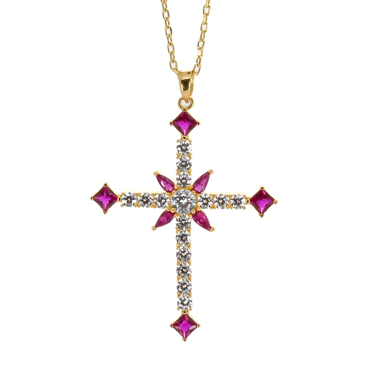 Divine Faith Ruby & Diamond Gold Necklace - Pink