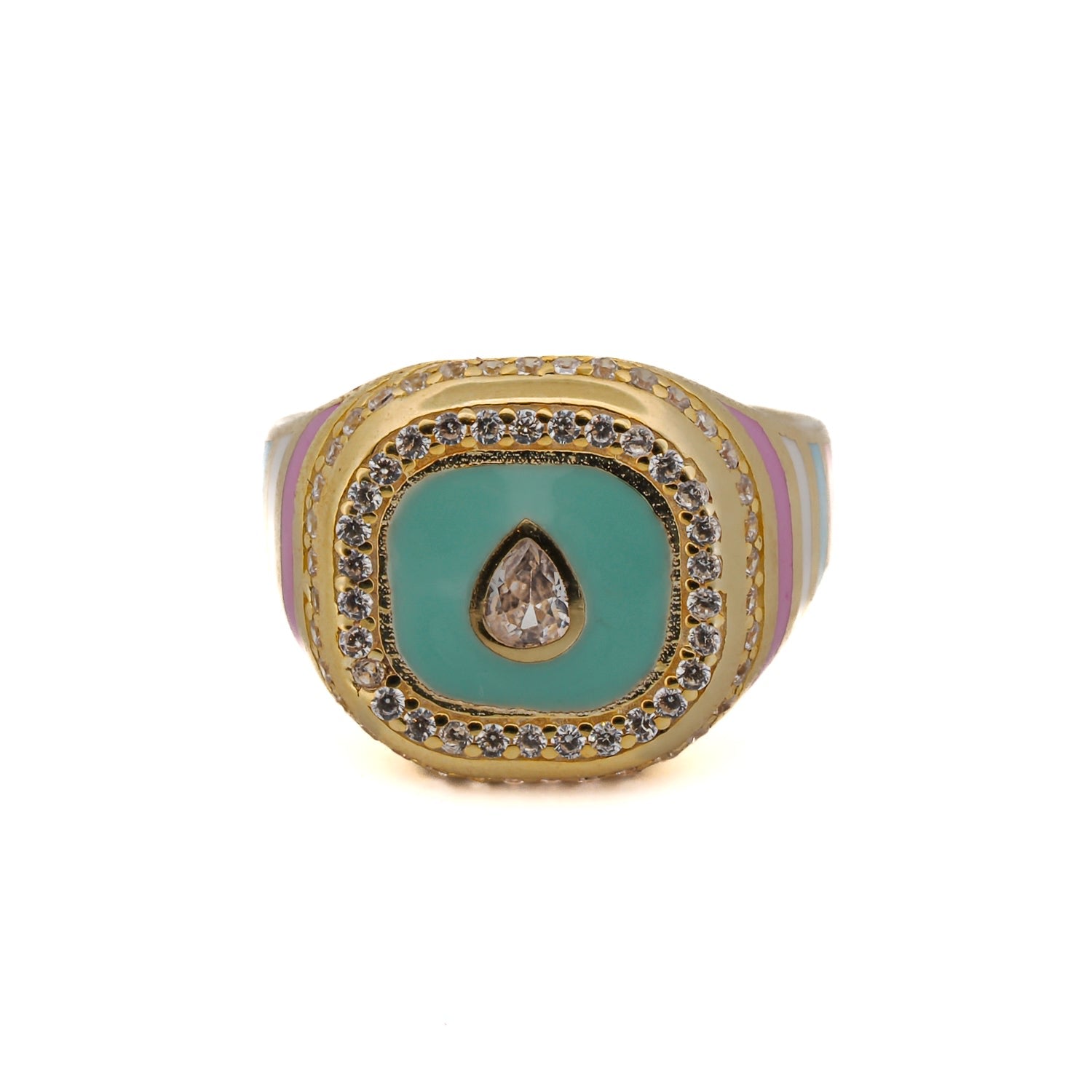 Pastel Colors Diamond & Gold Spring Statement Ring - Multicolor