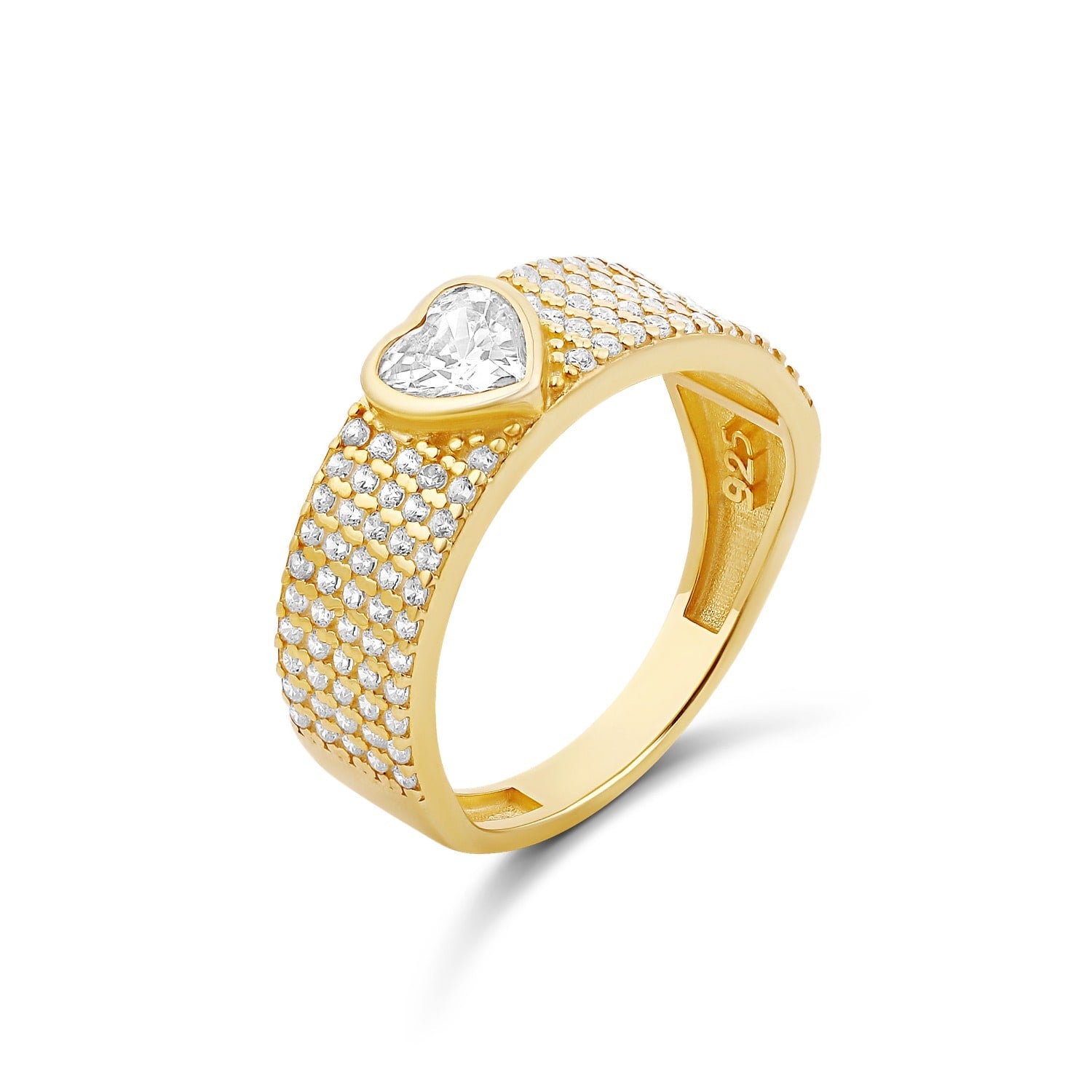 Pave Band With Center Heart - Gold