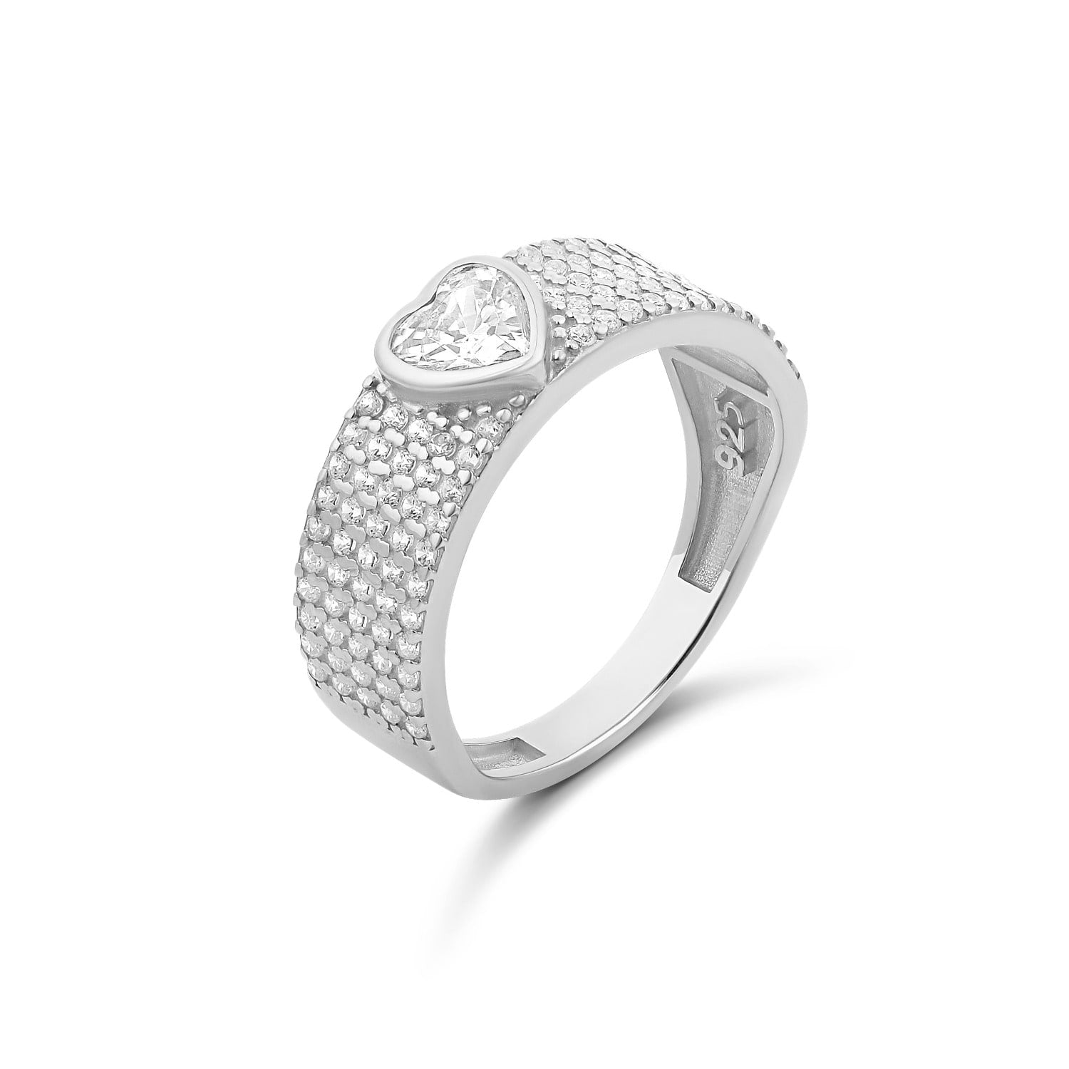 Pave Band With Center Heart - Silver