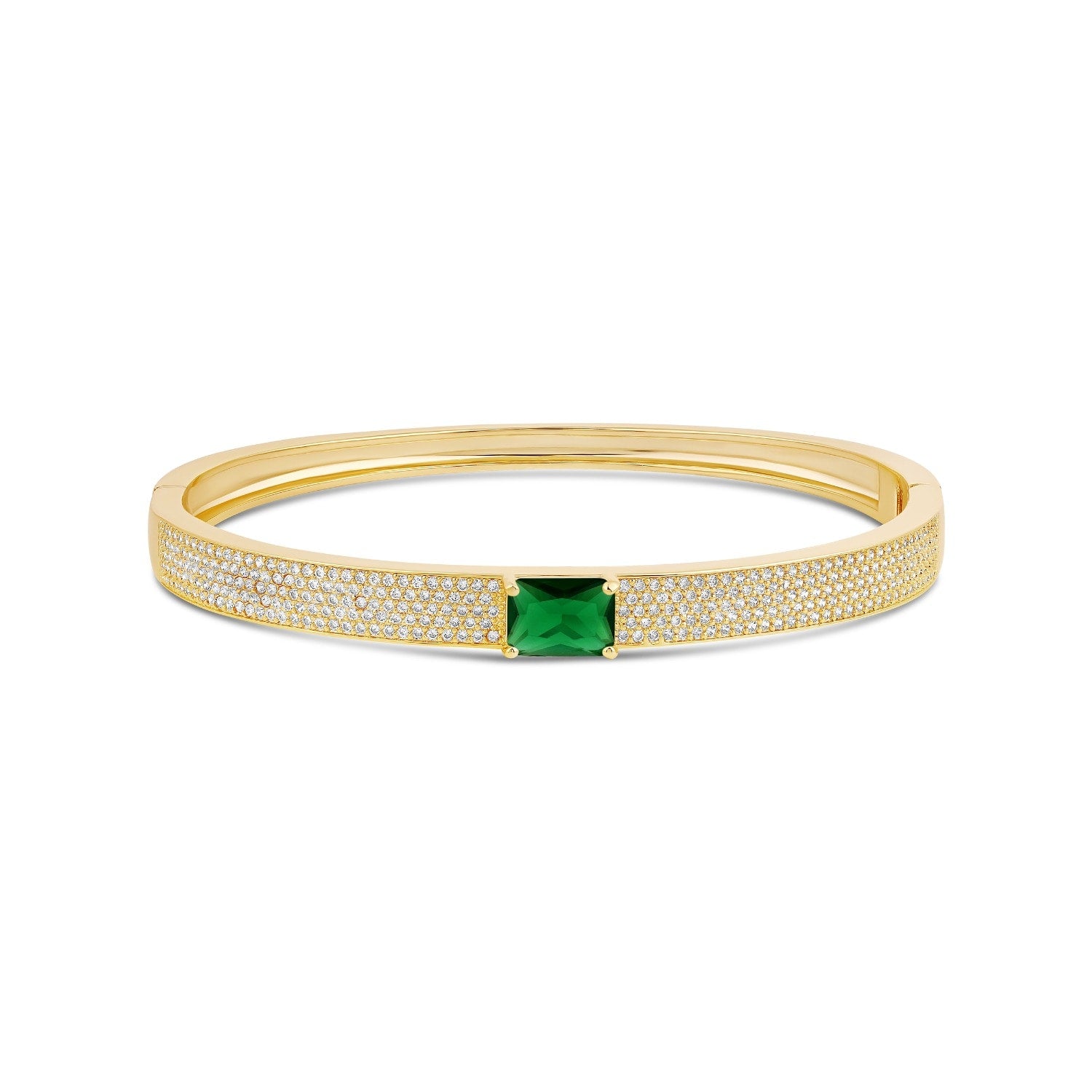 Pave Bangle With Stone - Gold & Green