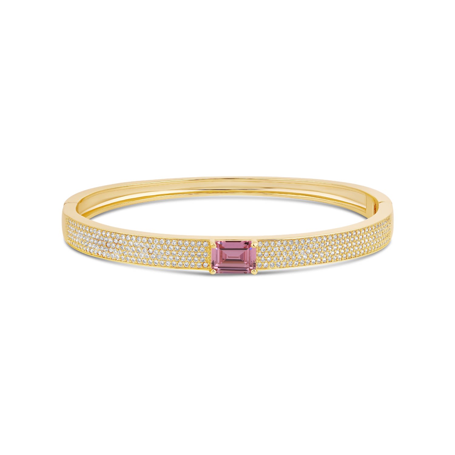 Pave Bangle With Stone - Gold & Pink