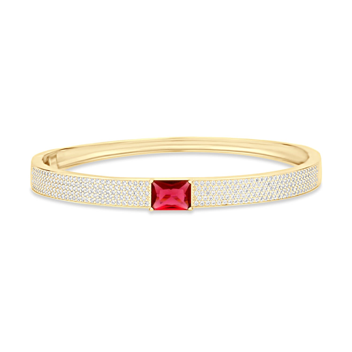 Pave Bangle With Stone - Gold & Red