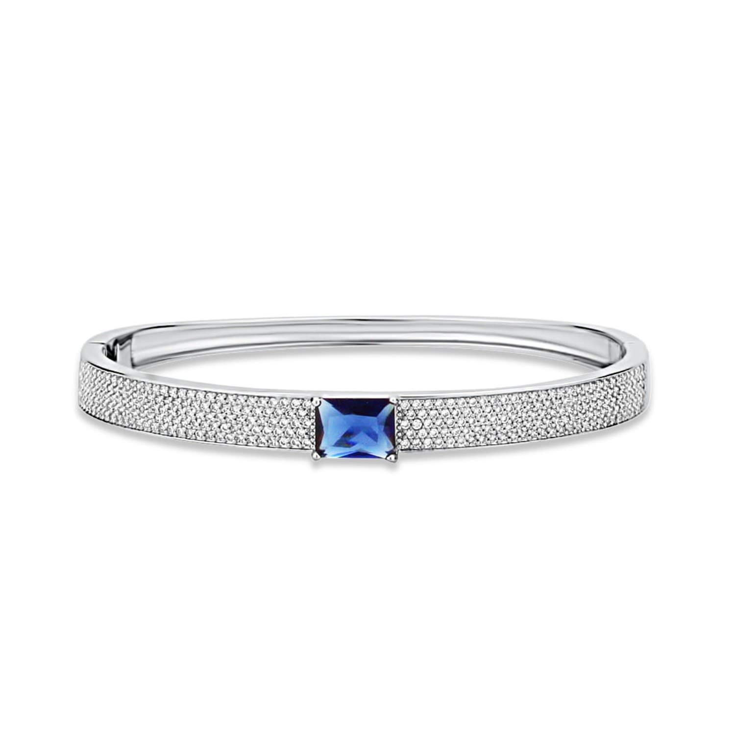 Pave Bangle With Stone - Silver & Blue